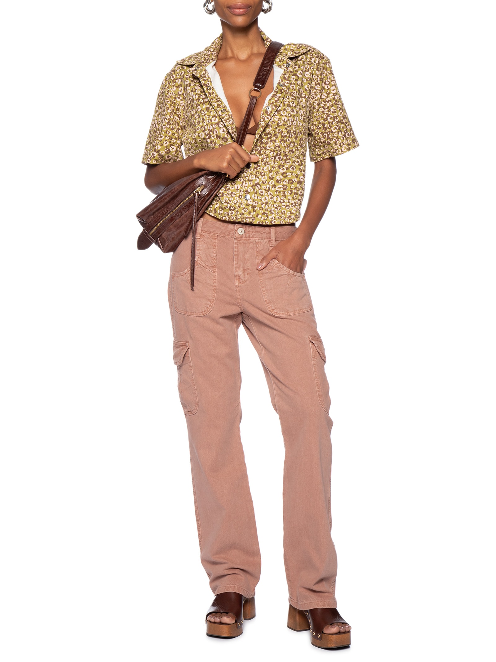 Calça Feminina Sarja Low Rise Cargo Com Pregas Rosa Animale Jeans