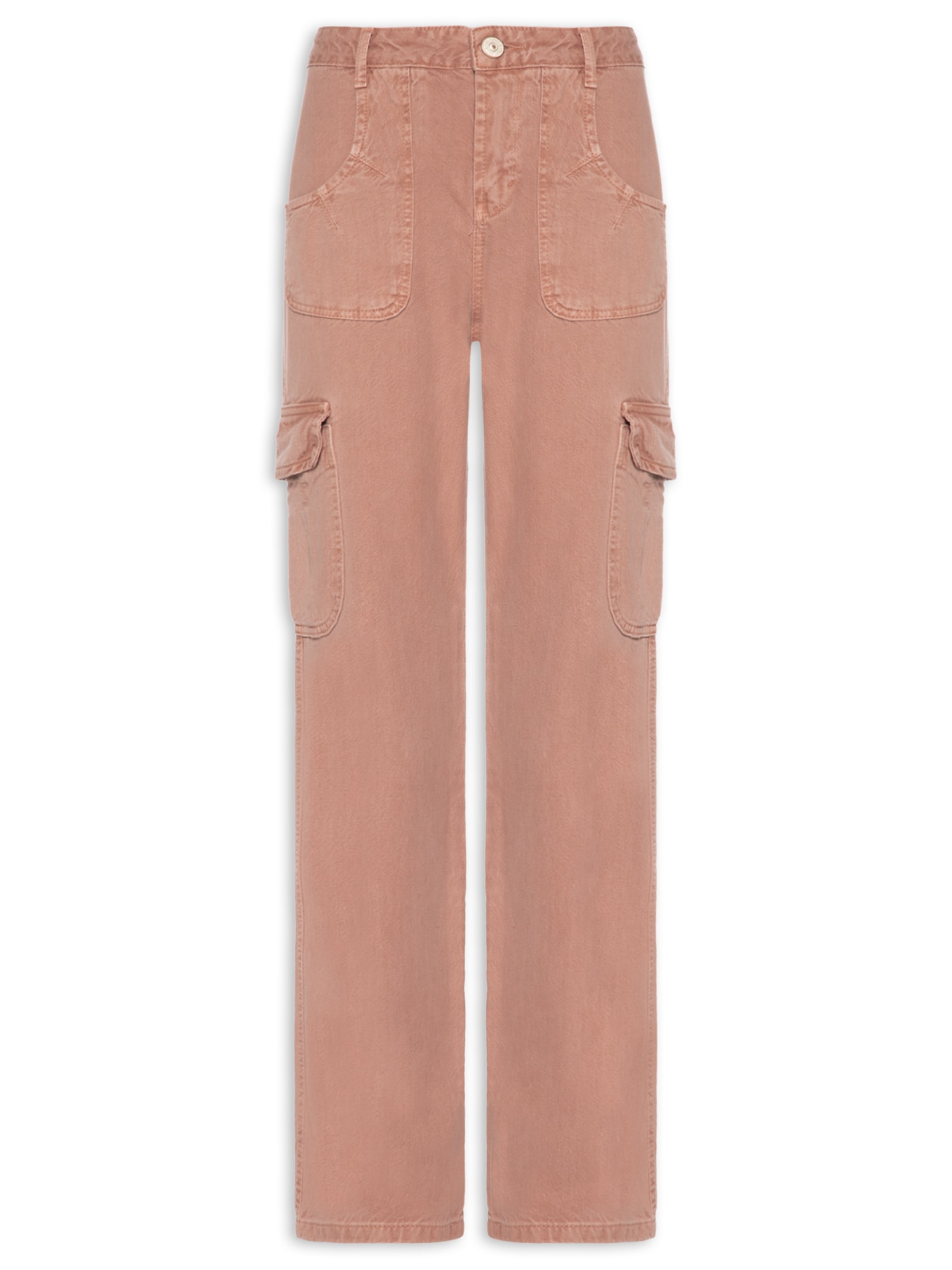 Calça Feminina Sarja Low Rise Cargo Com Pregas Rosa Animale Jeans