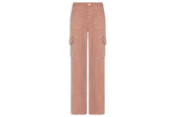 Calça Feminina Sarja Low Rise Cargo Com Pregas - Rosa