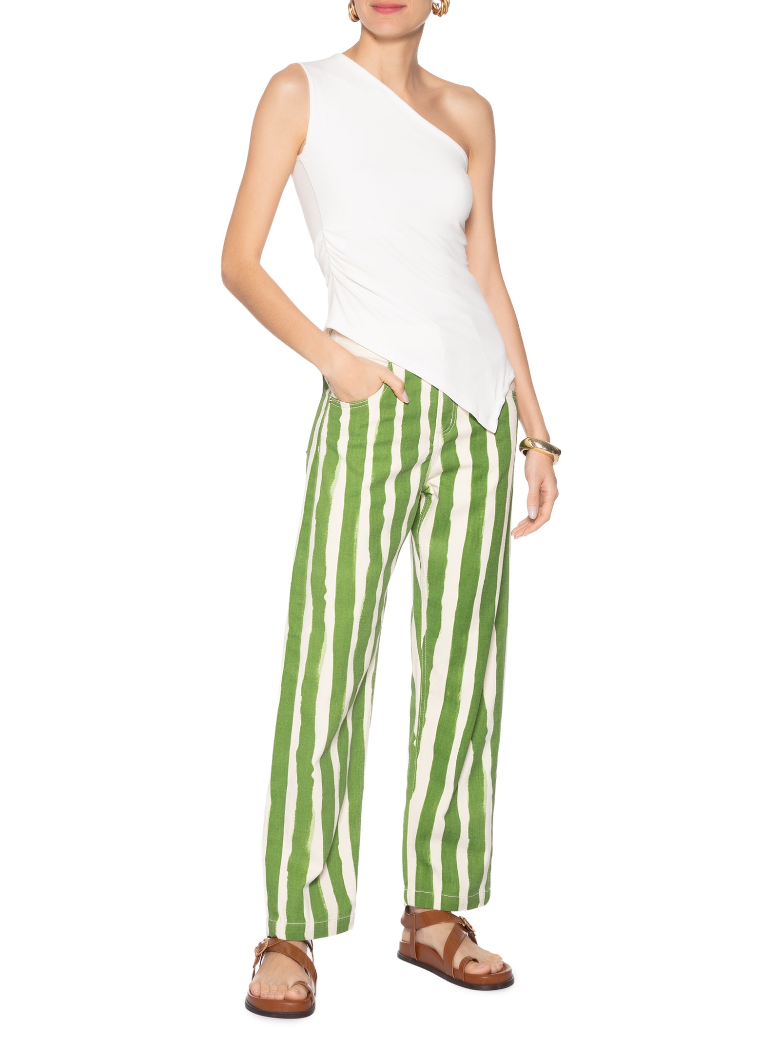 Calça Feminina Sarja Nipper Estampa Listras Verde Animale Jeans