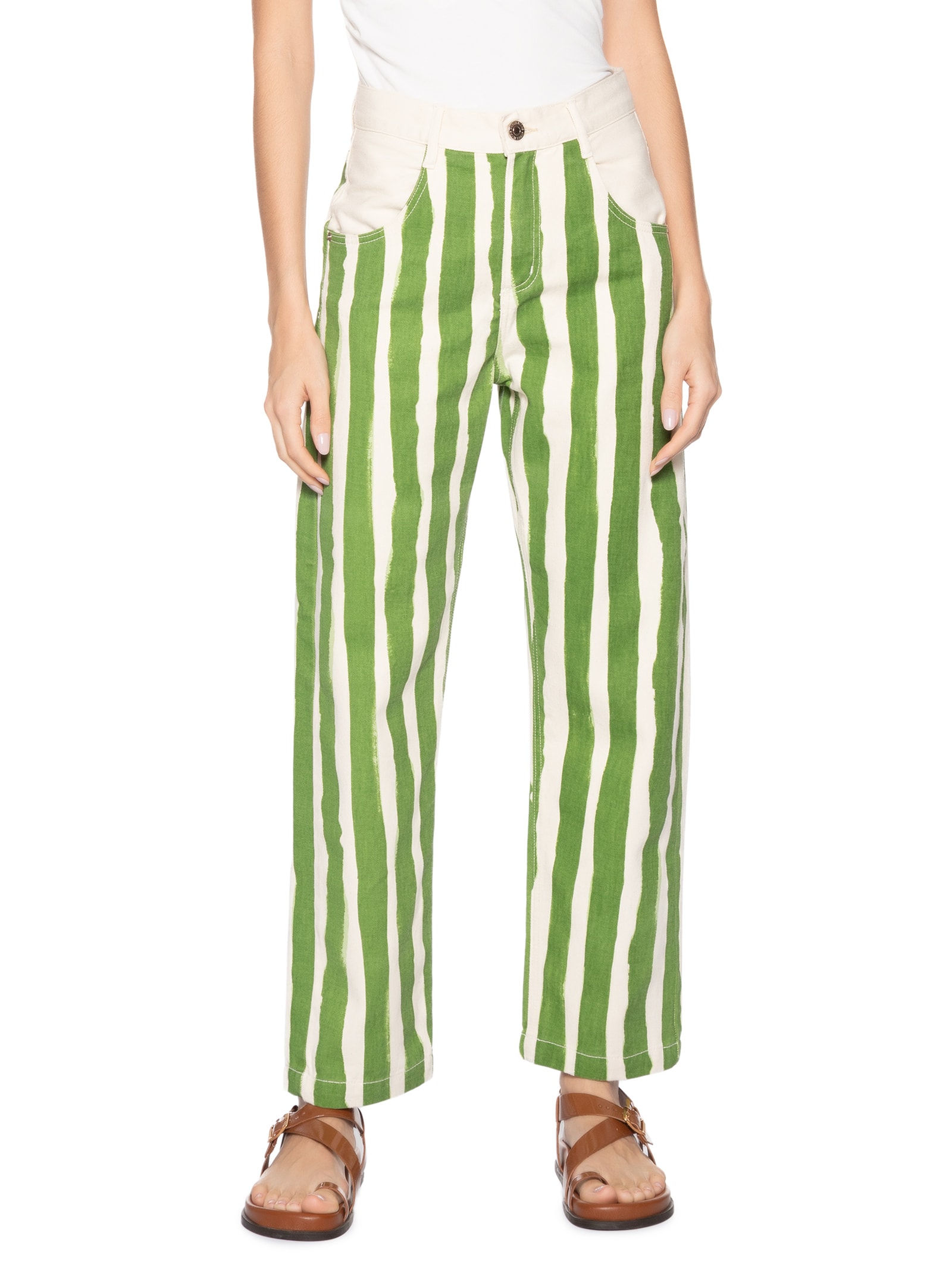 Calça Feminina Sarja Nipper Estampa Listras Verde Animale Jeans