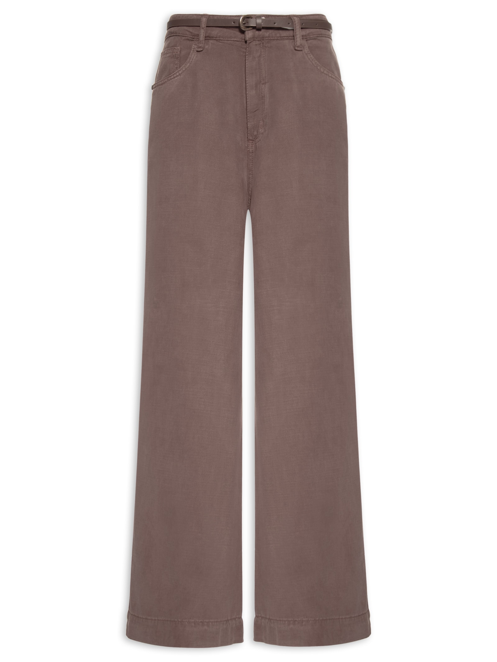 Calça Feminina Sarja Palazzo Cintura Média Marrom Lança Perfume