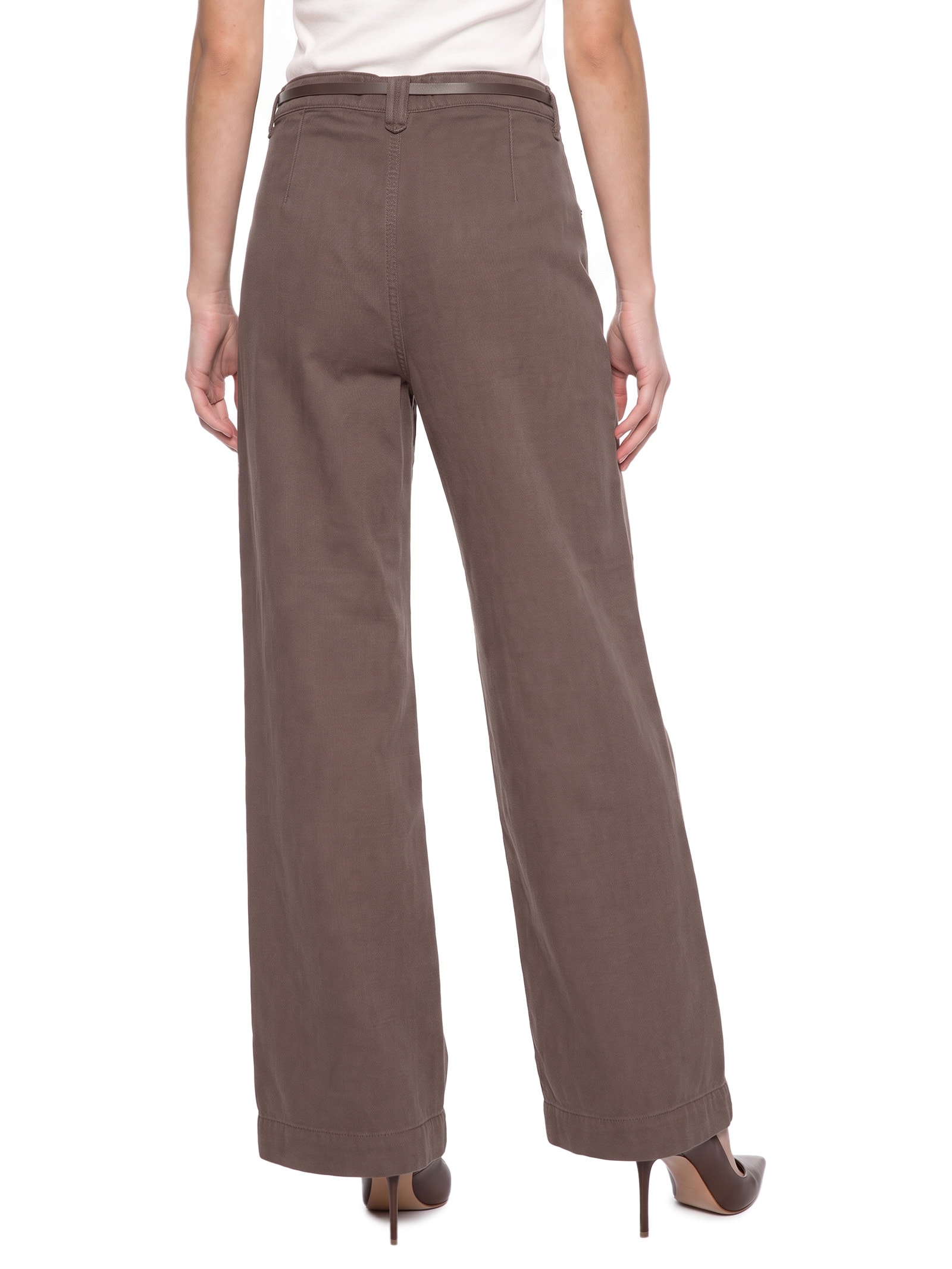 Calça Feminina Sarja Palazzo Cintura Média Marrom Lança Perfume