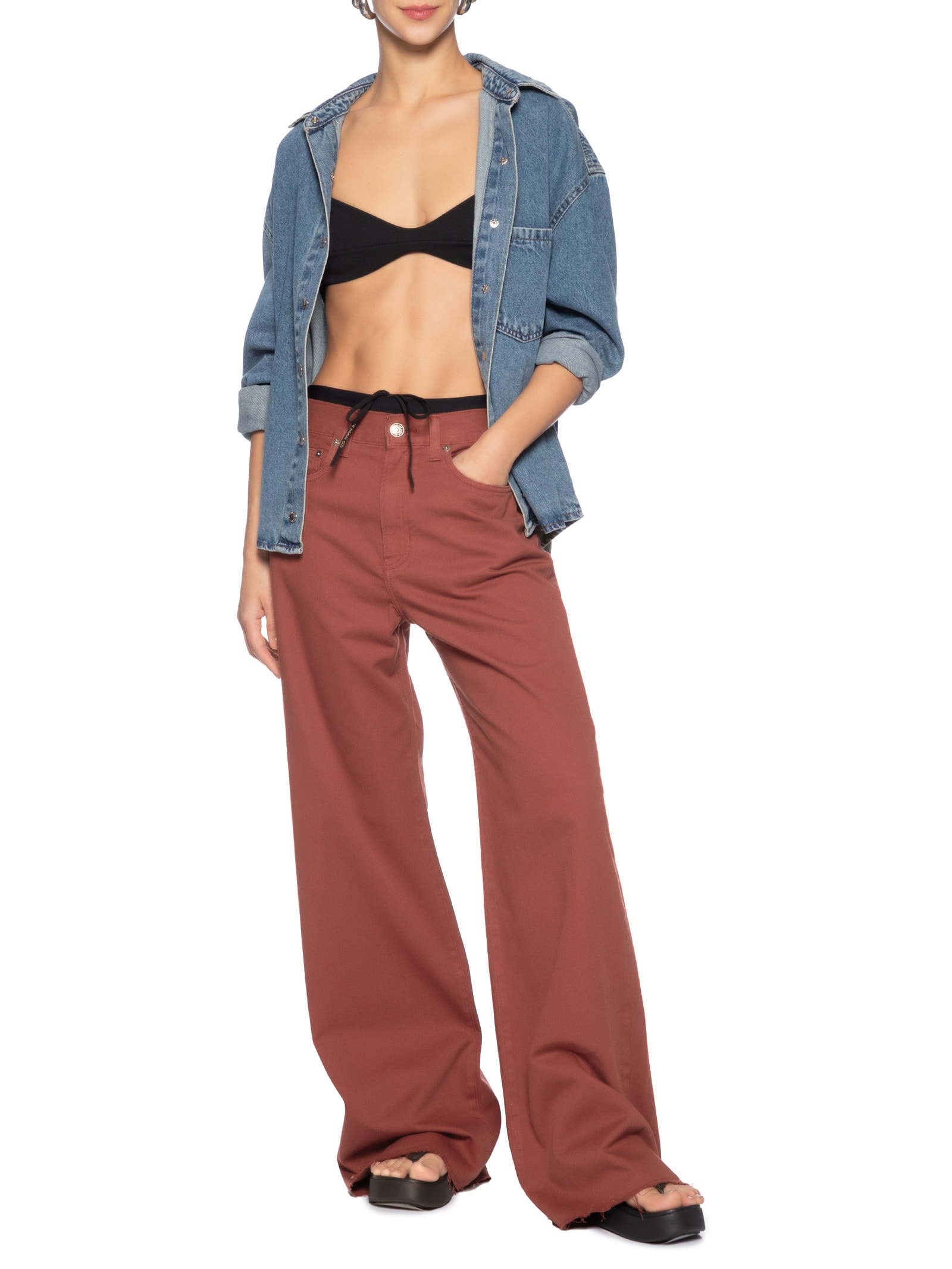  Calça Feminina Sarja Pantalona Color Vermelho Animale Jeans