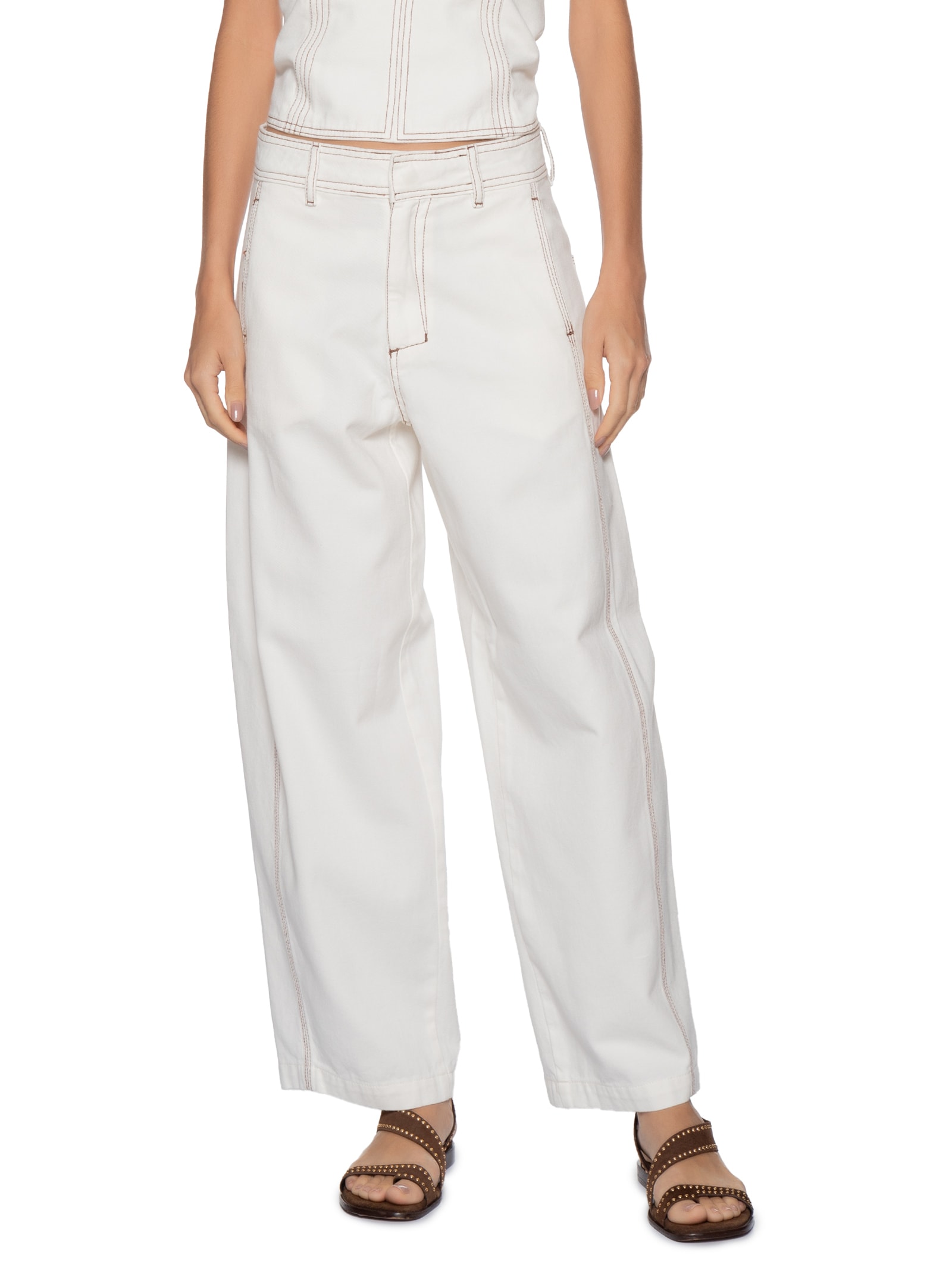 Calça Feminina Sarja Pespontos Branco Dress To