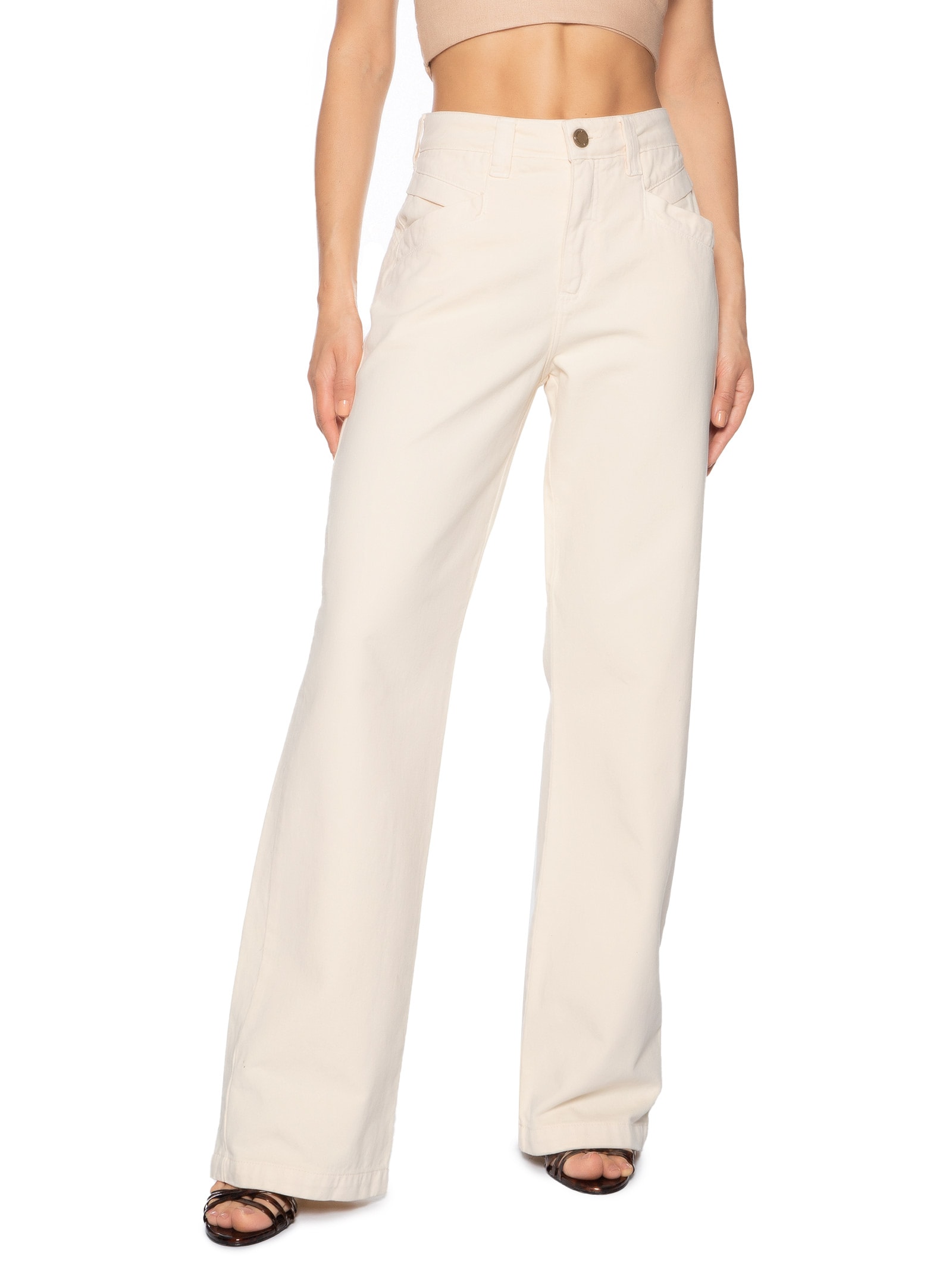 Calça Feminina Sarja Raquel Wide Leg Bege Forum