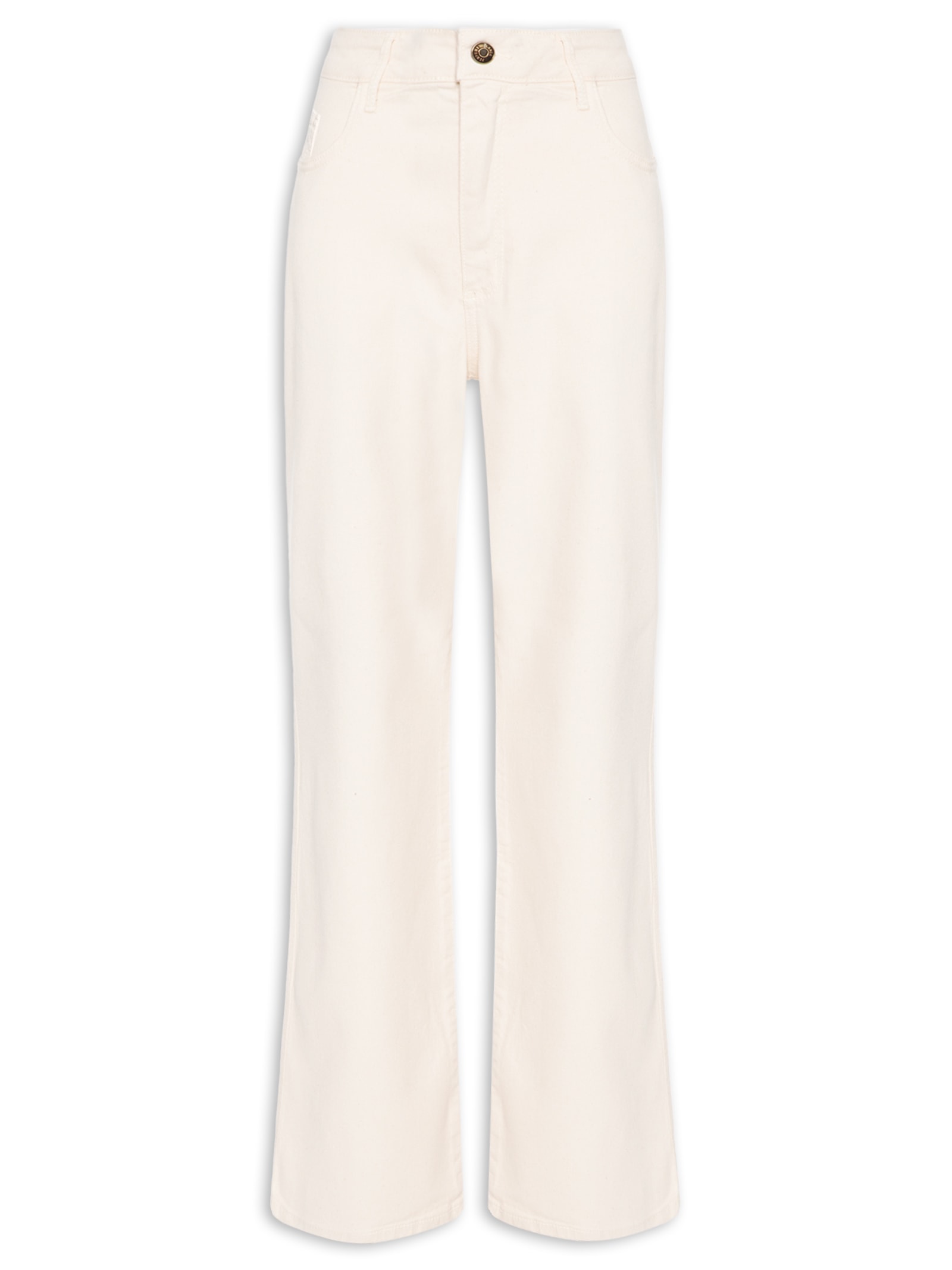 Calça Feminina Sarja Reta Cintura Média Bege Lança Perfume