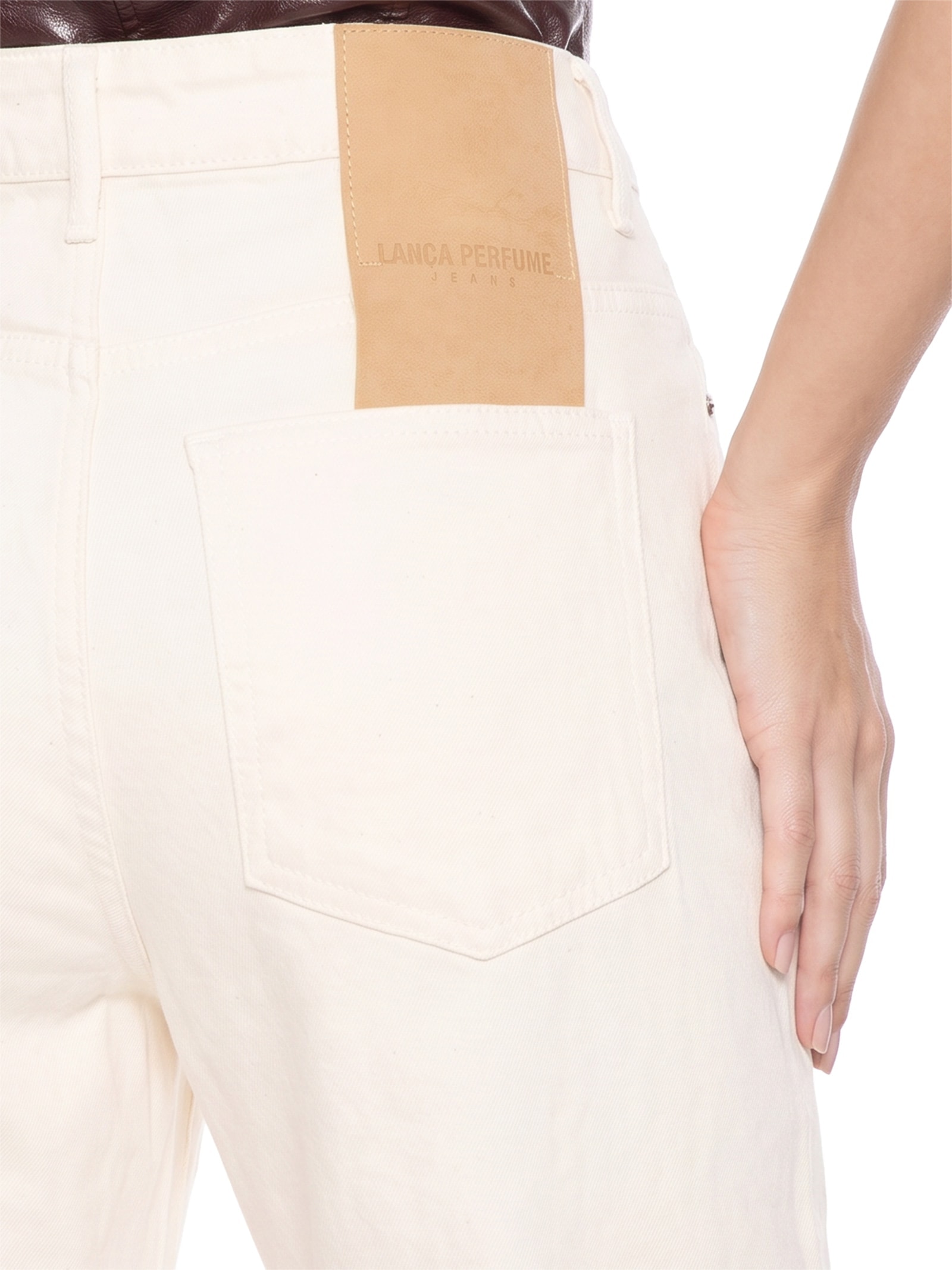 Calça Feminina Sarja Reta Cintura Média Bege Lança Perfume