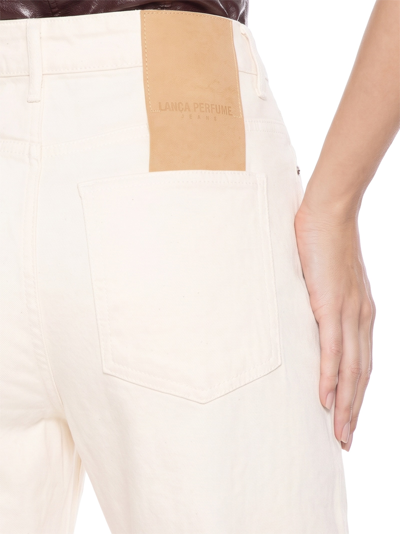 Calça Feminina Sarja Reta Cintura Média Bege Lança Perfume