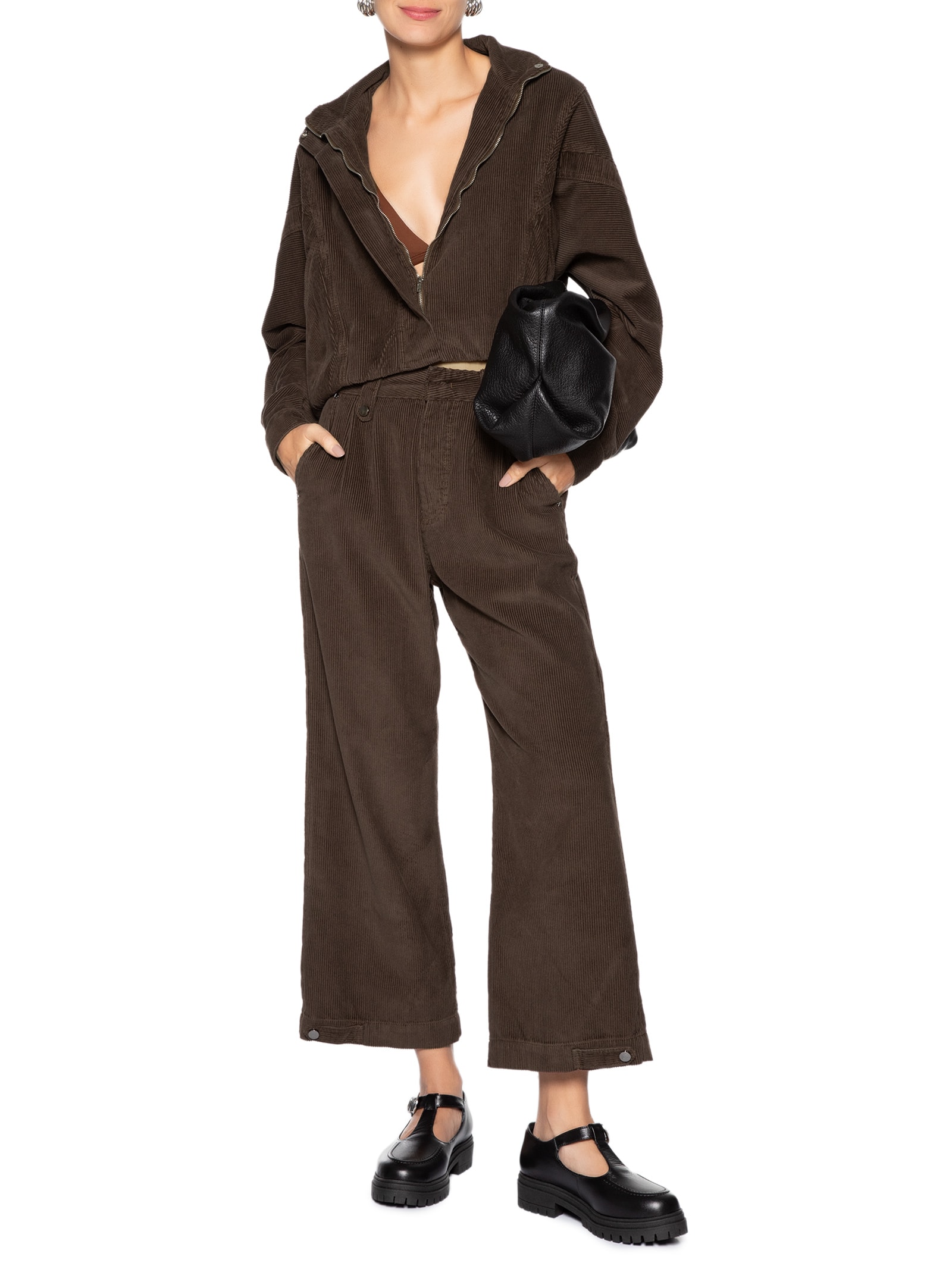 Calça Feminina Sarja Reta Cotelê Marrom Animale Jeans