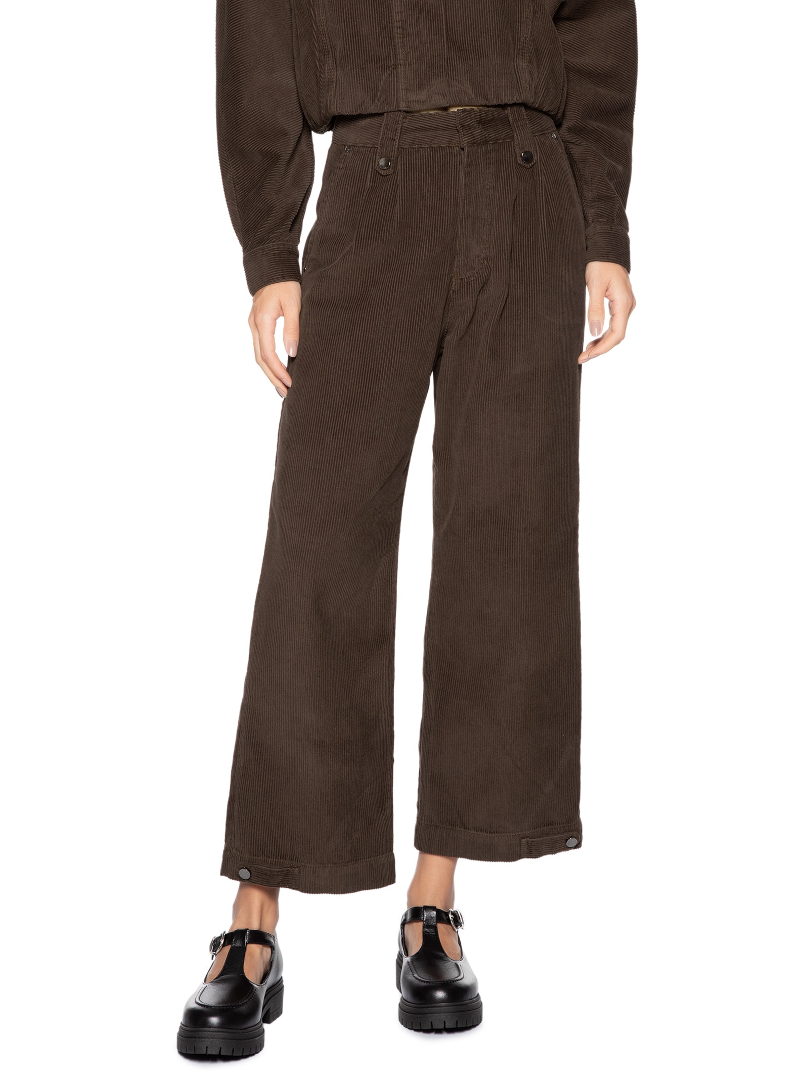 Calça Feminina Sarja Reta Cotelê Marrom Animale Jeans