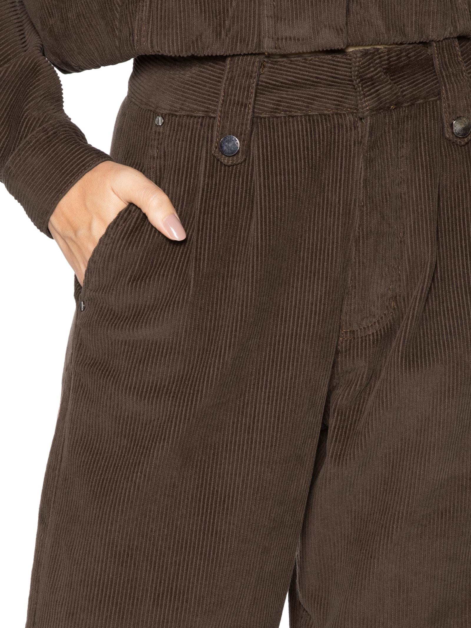 Calça Feminina Sarja Reta Cotelê Marrom Animale Jeans