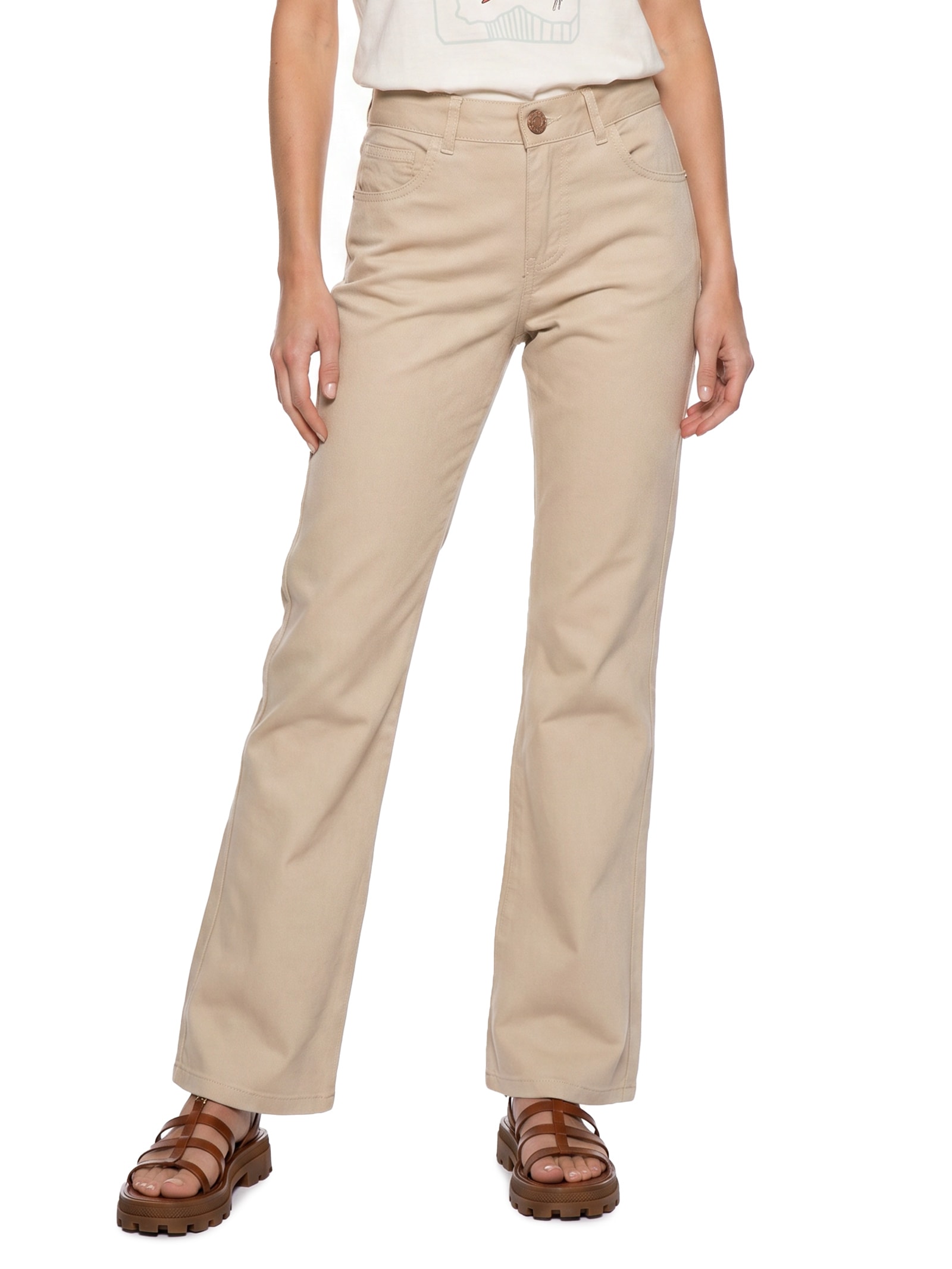 Calça Feminina Sarja Reta Devaneio Bege Cantão