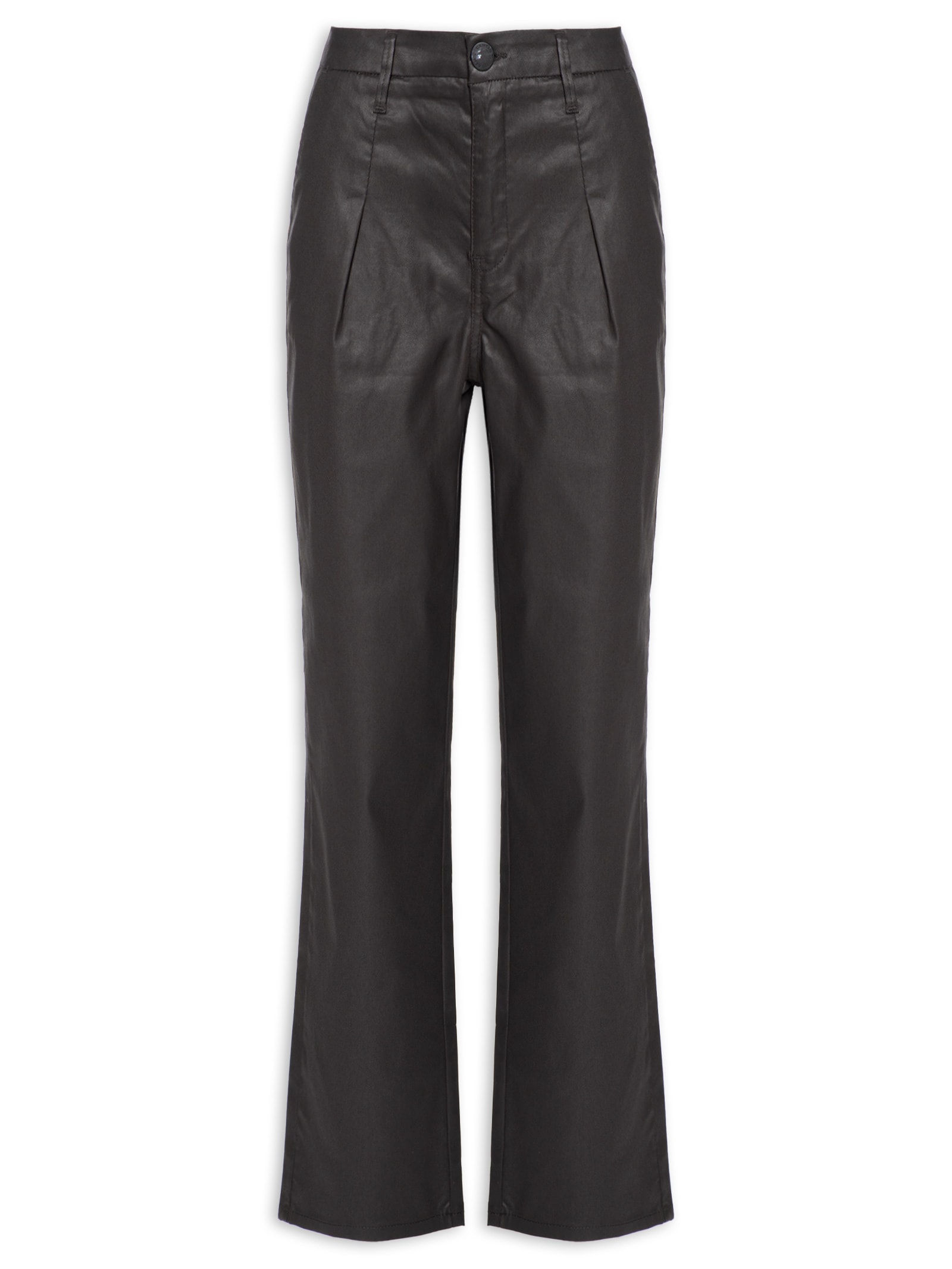 Calça Feminina Sarja Reta Resinada Marrom Cantão