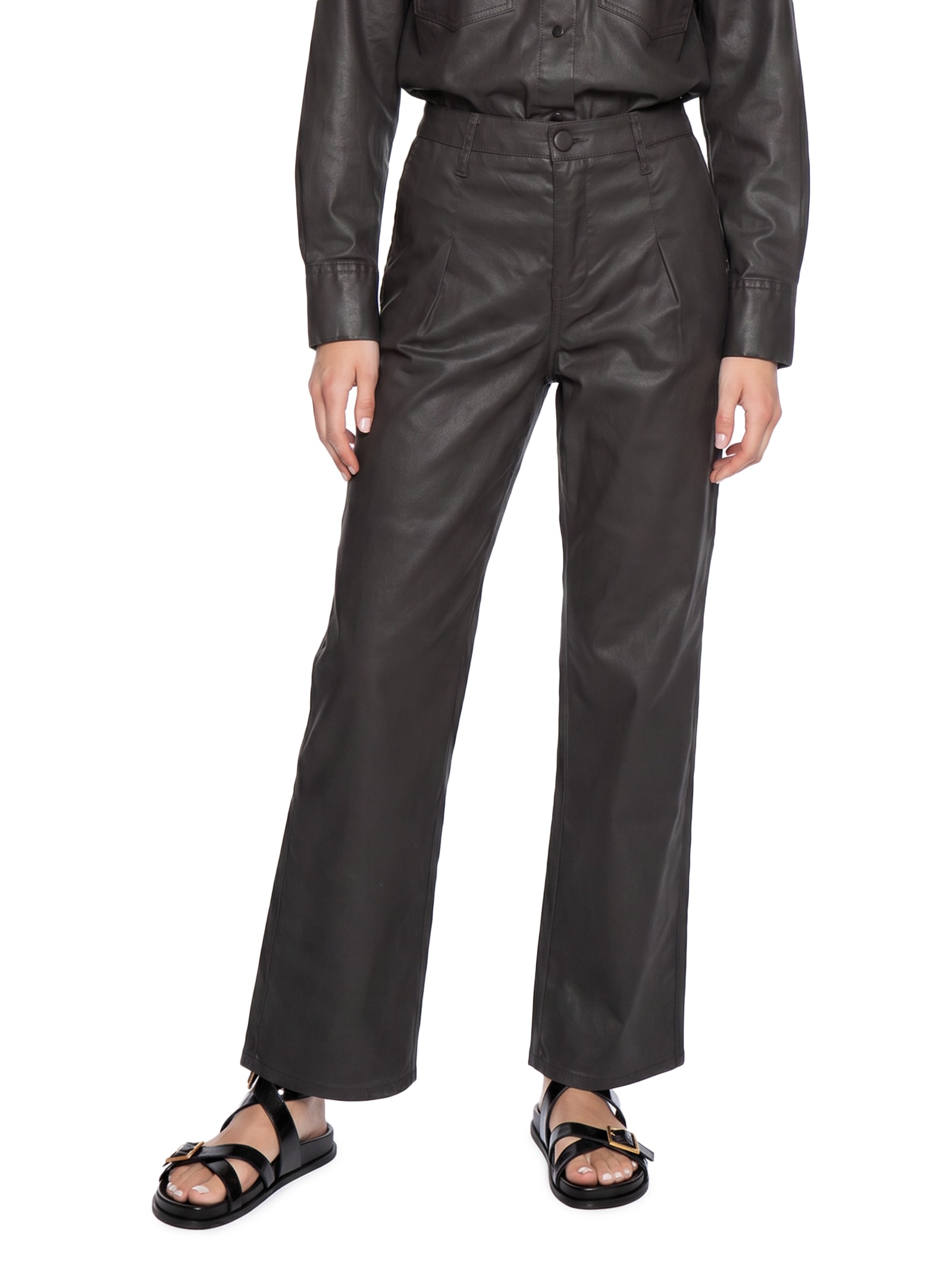 Calça Feminina Sarja Reta Resinada Marrom Cantão