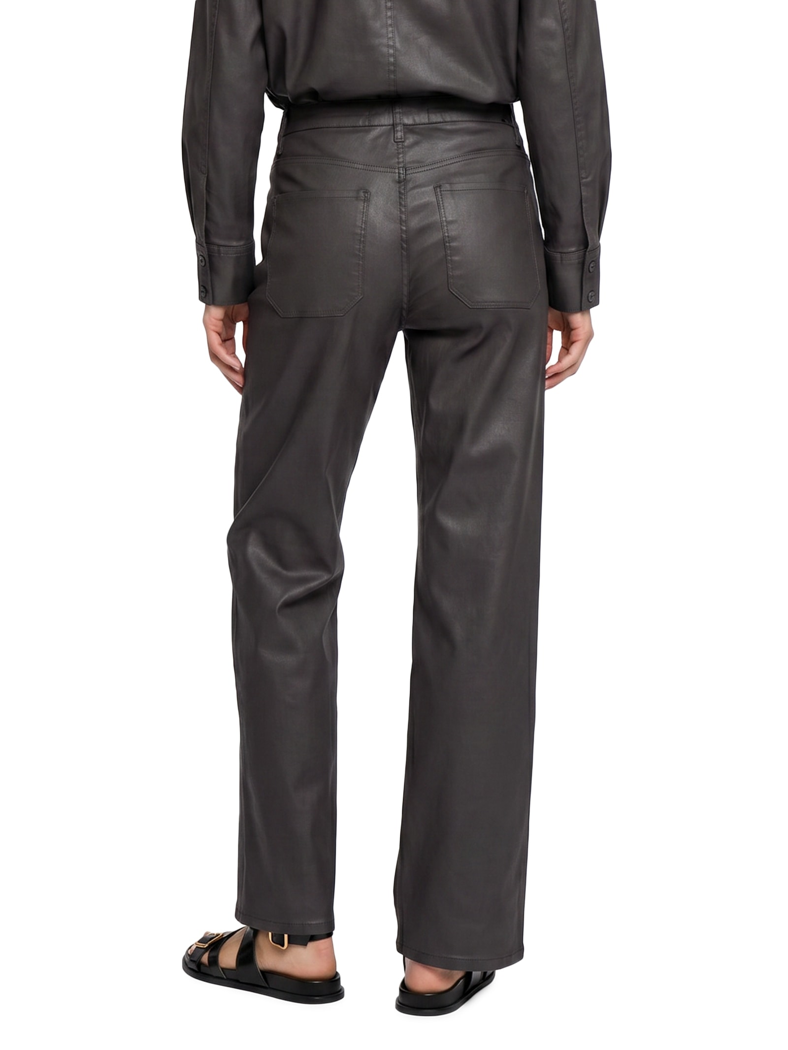 Calça Feminina Sarja Reta Resinada Marrom Cantão