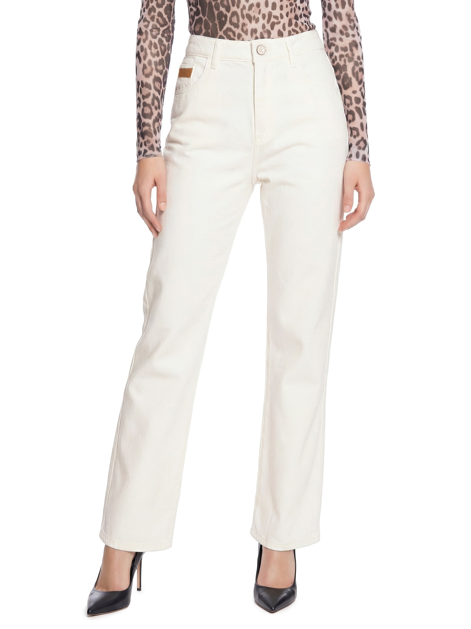 Calça Feminina Sarja Reta Super High Branco Lança Perfume