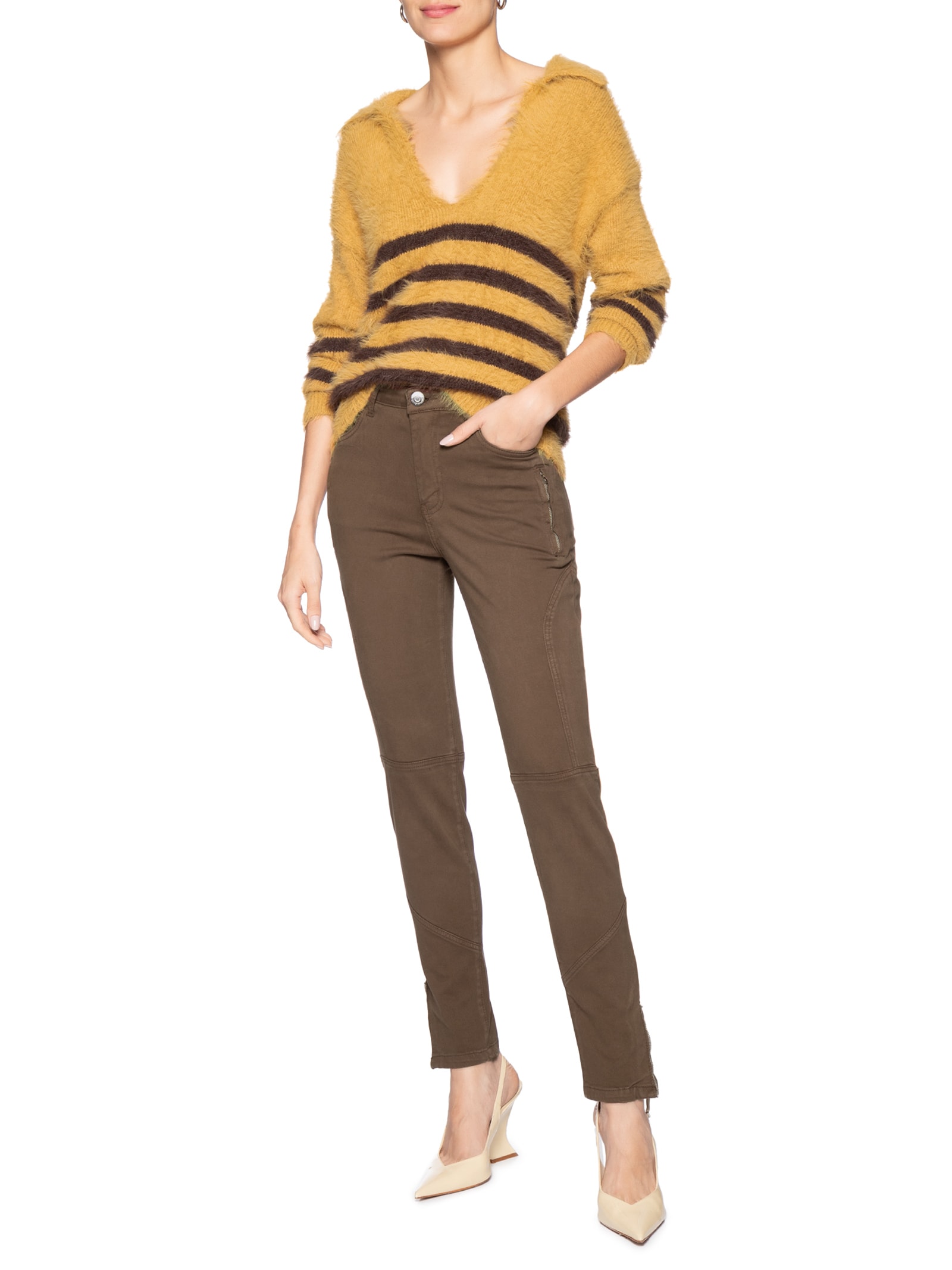 Calça Feminina Sarja Skinny Basic High Premium Marrom Animale Jeans