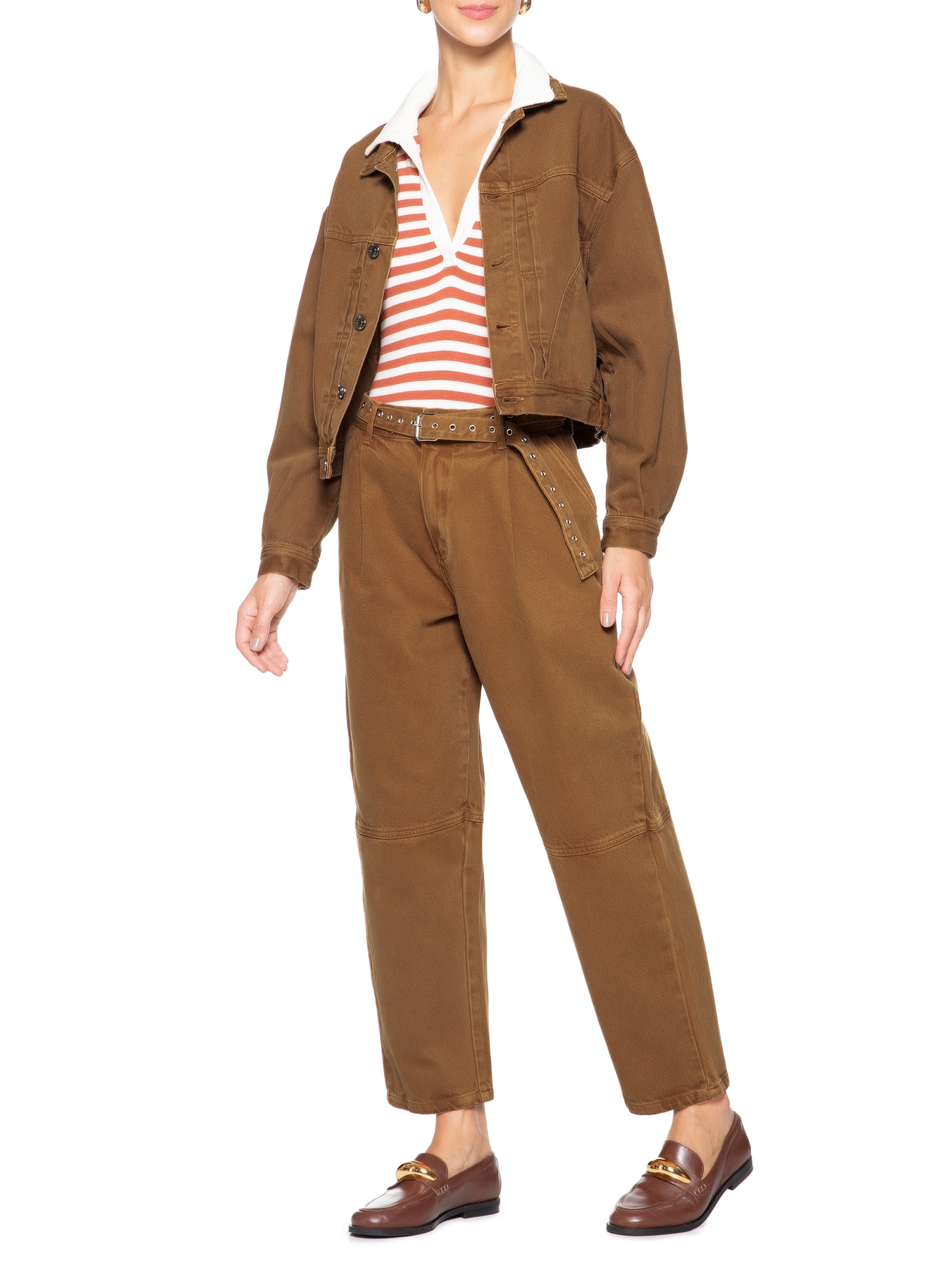 Calça Feminina Sarja Slouchy Recortes Com Cinto D Animale Jeans