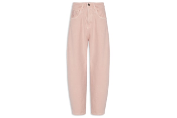 Calça Feminina Sarja Super Baggy Cintura Média - Rosa
