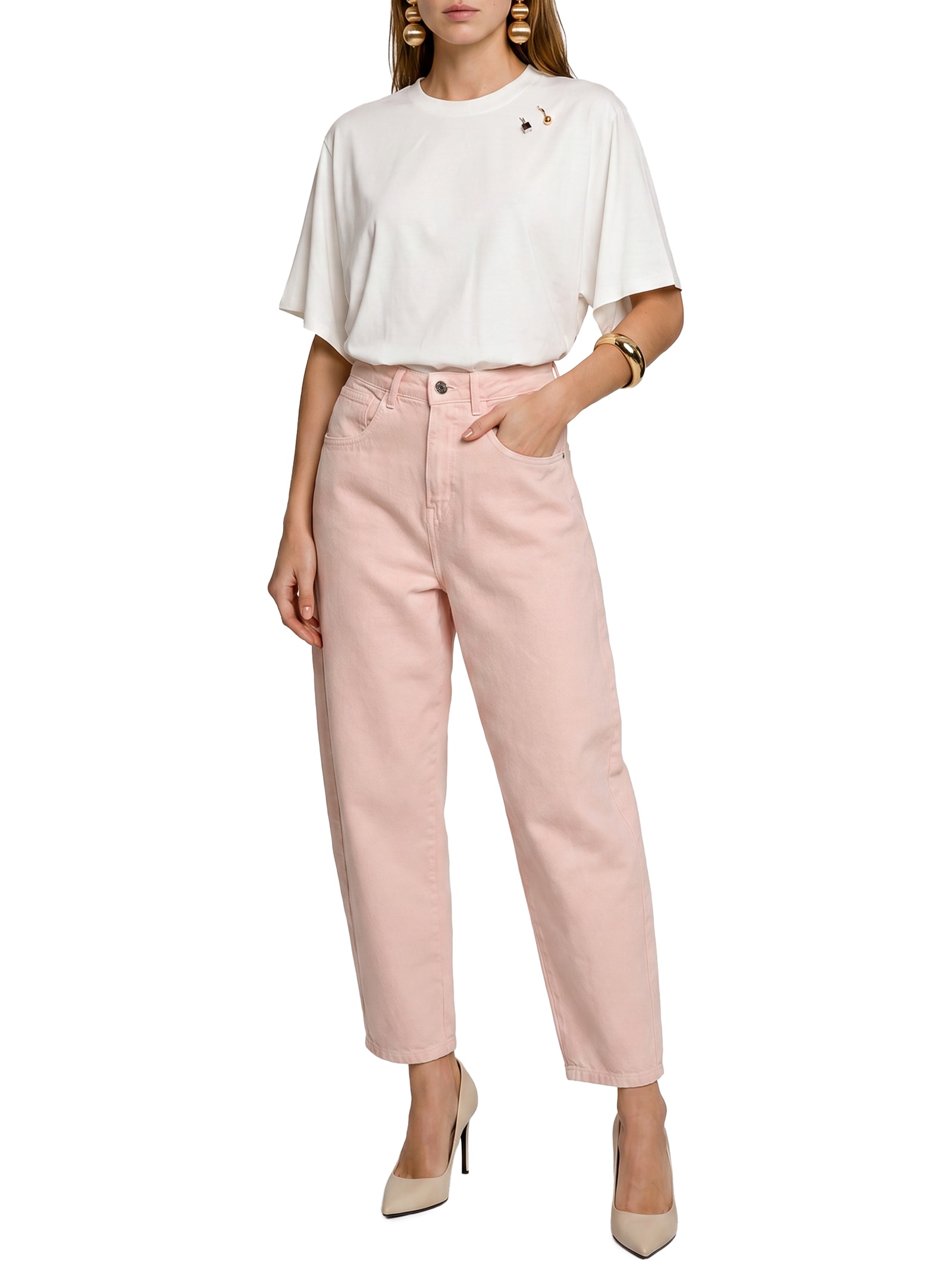 Calça Feminina Sarja Super Baggy Cintura Média Rosa Lança Perfume