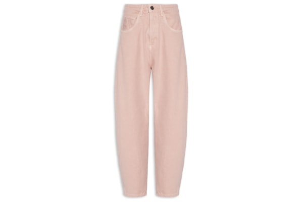 Calça Feminina Sarja Super Baggy Cintura Média - Rosa