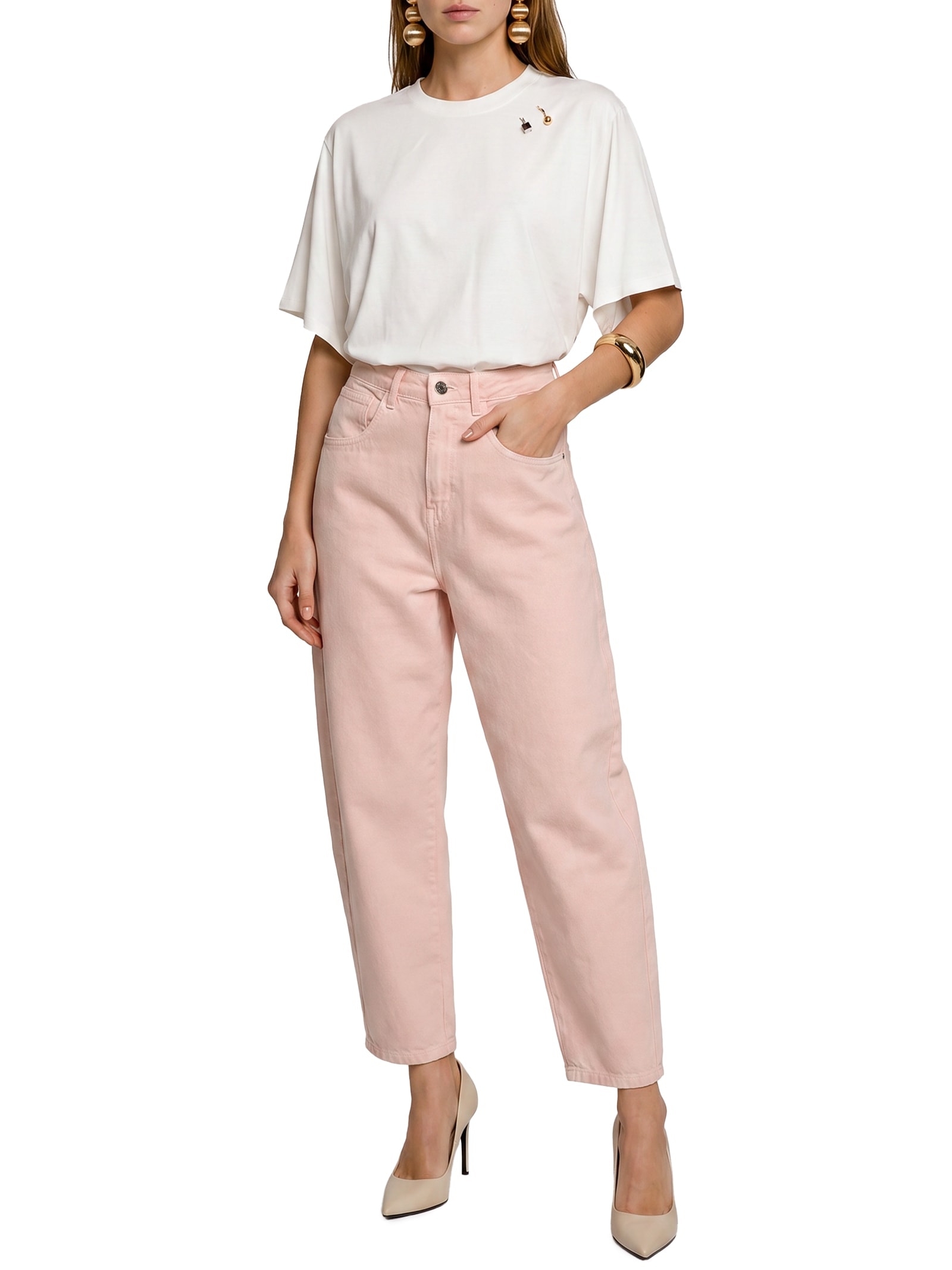 Calça Feminina Sarja Super Baggy Cintura Média Rosa Lança Perfume