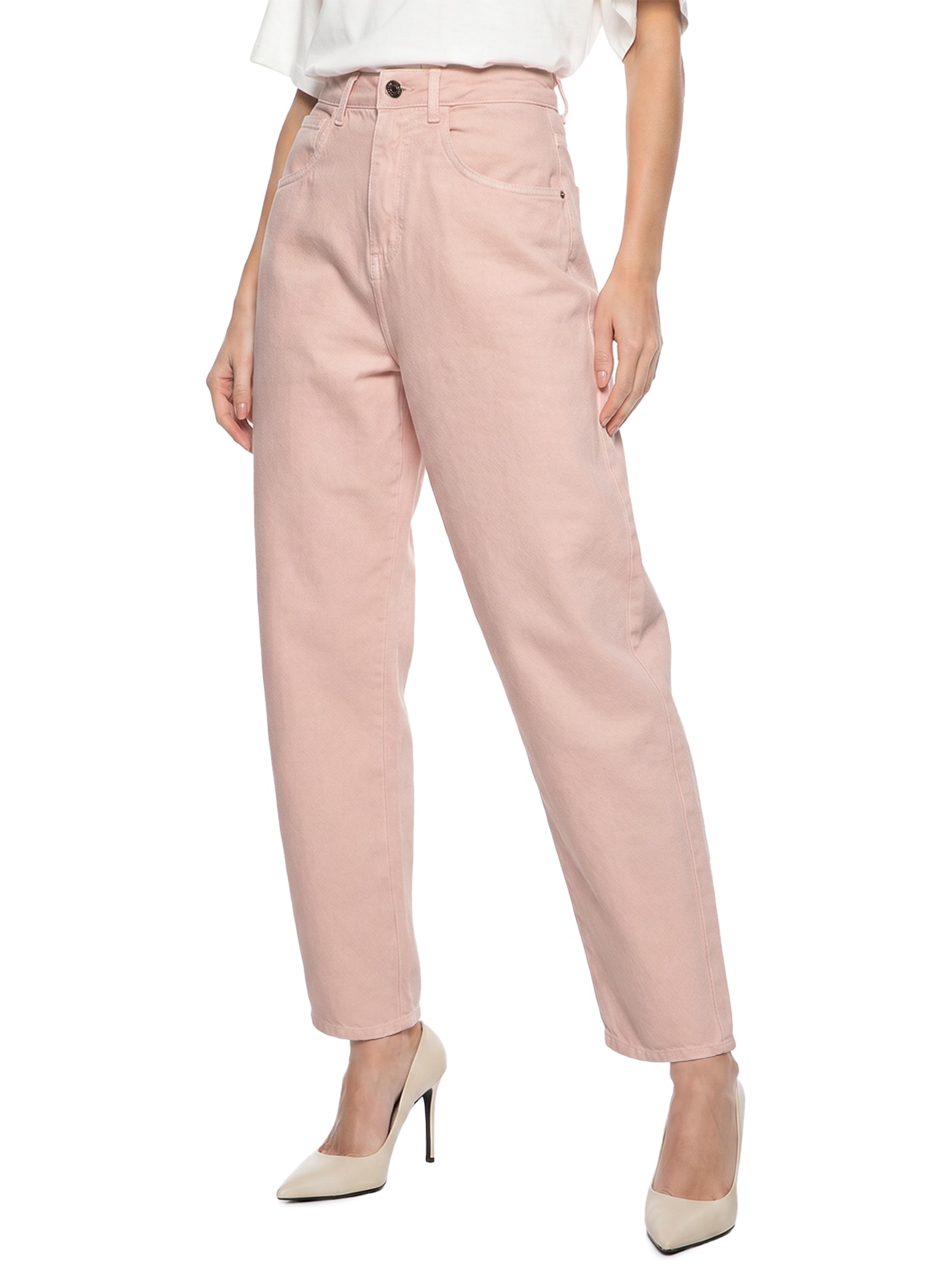 Calça Feminina Sarja Super Baggy Cintura Média Rosa Lança Perfume