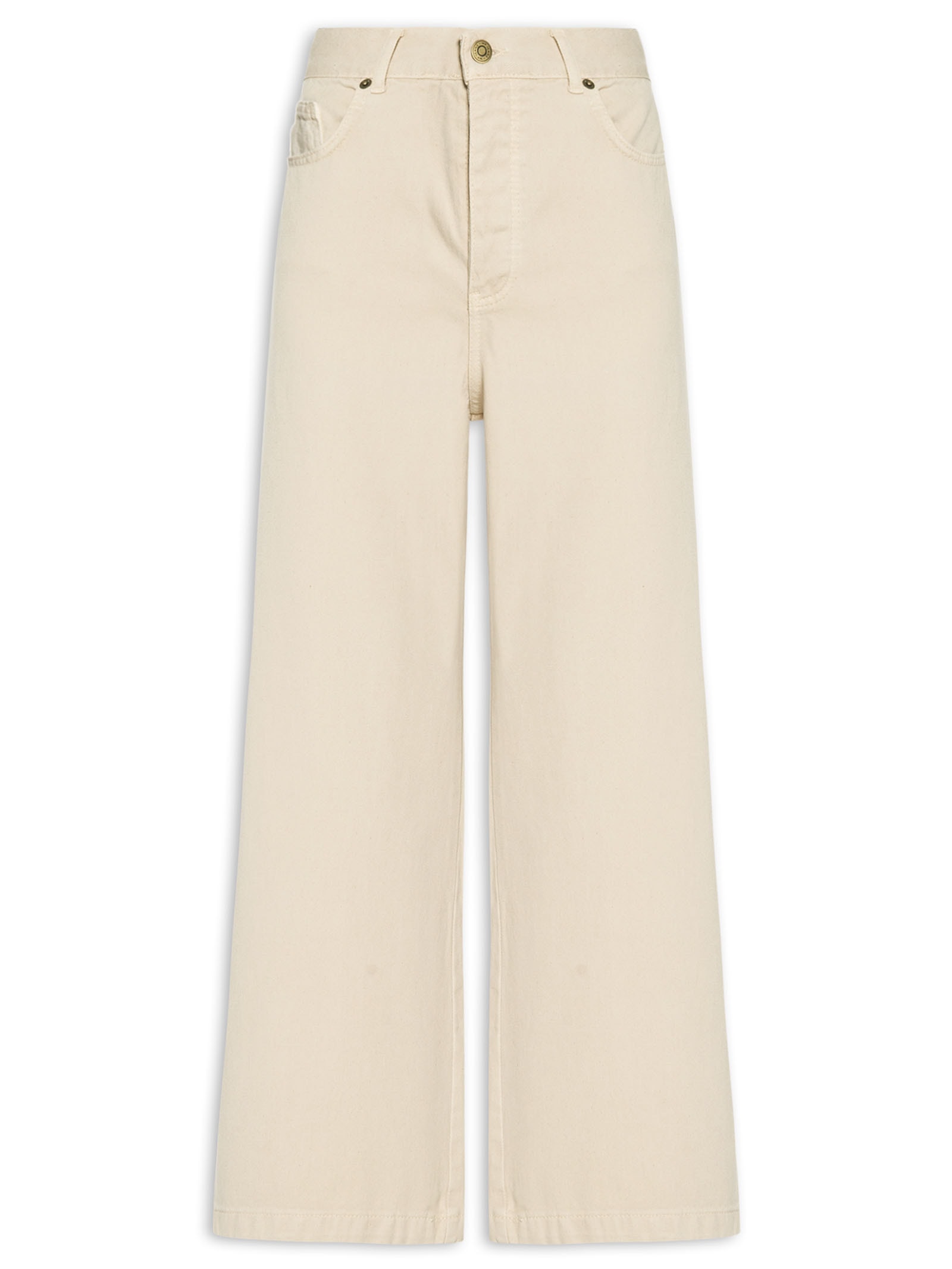 Calça Feminina Sarja Wide Cintura Alta Bege Maria Filó