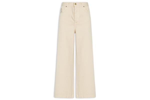 Calça Feminina Sarja Wide Cintura Alta - Bege
