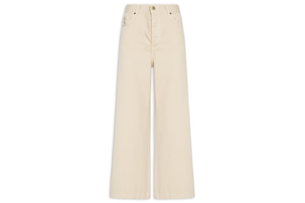 Calça Feminina Sarja Wide Cintura Alta - Bege