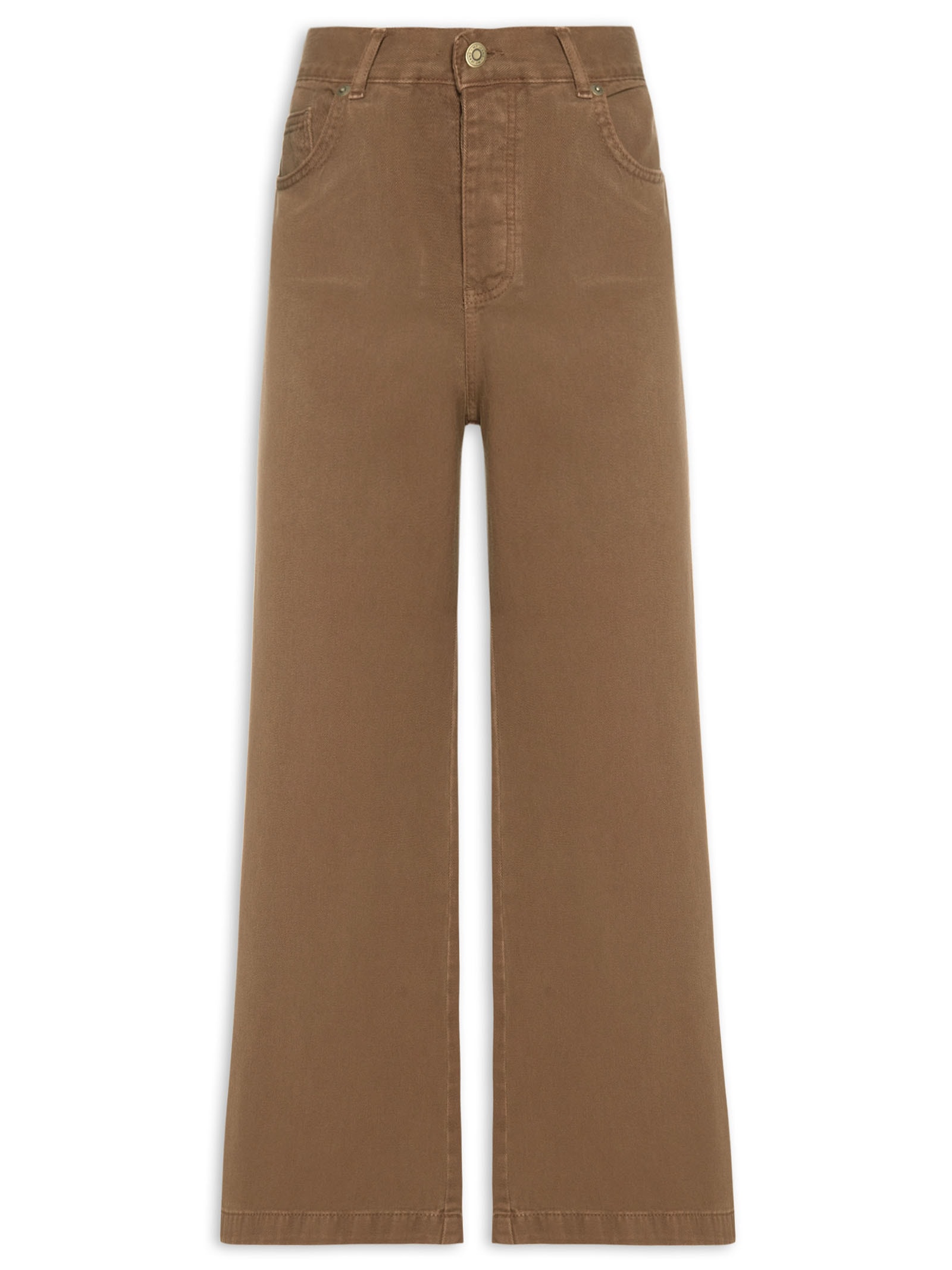 Calça Feminina Sarja Wide Cintura Alta Marrom Maria Filó