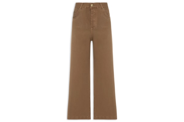 Calça Feminina Sarja Wide Cintura Alta - Marrom