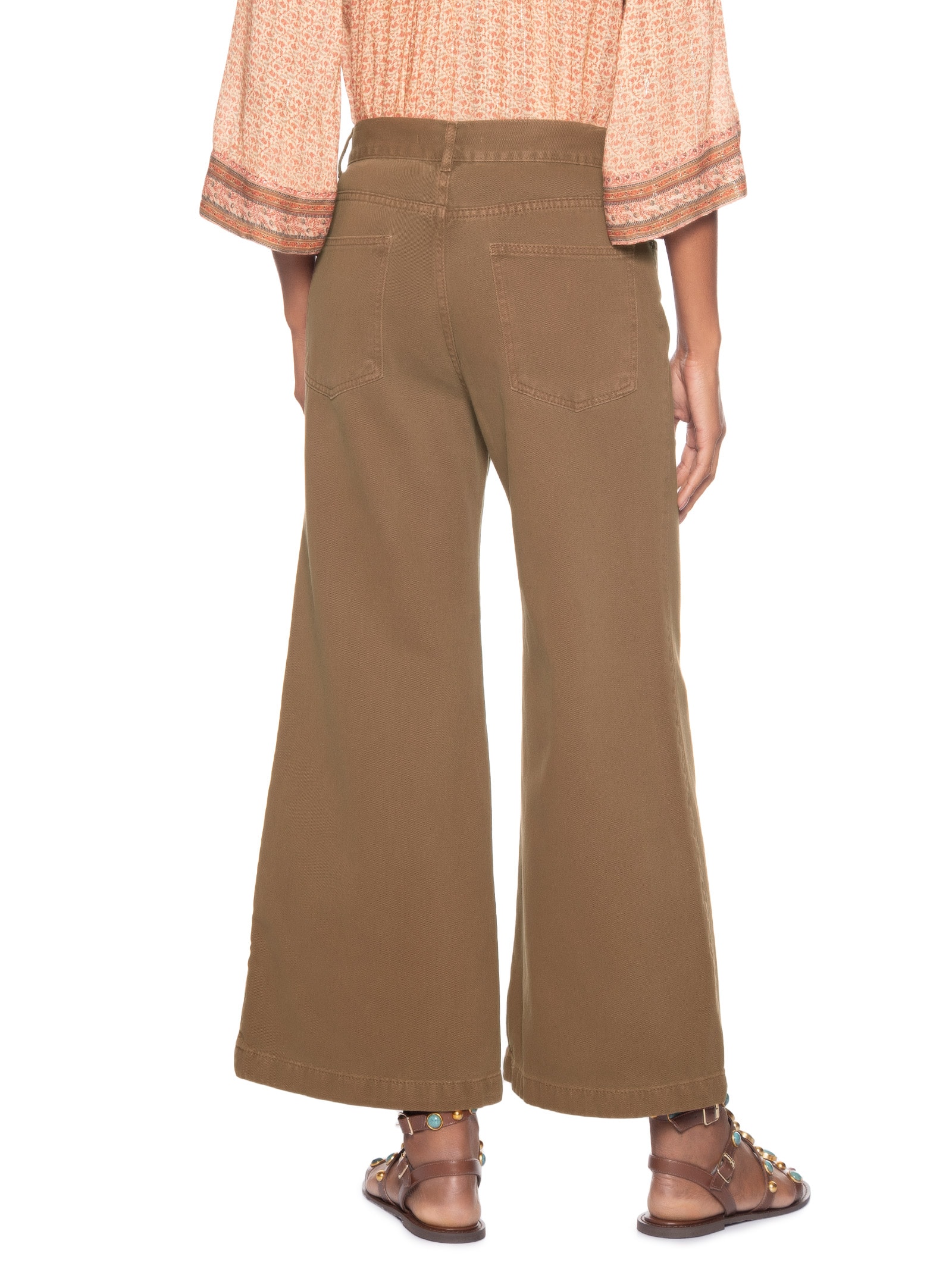 Calça Feminina Sarja Wide Cintura Alta Marrom Maria Filó