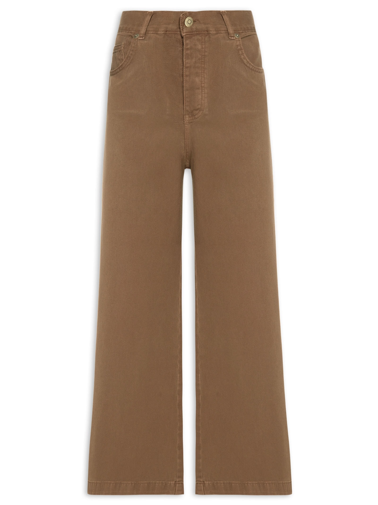 Calça Feminina Sarja Wide Cintura Alta Marrom Maria Filó