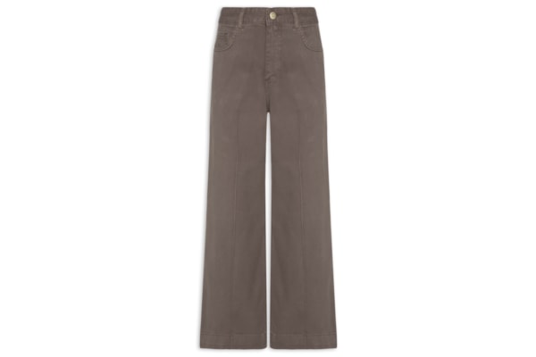 Calça Feminina Sarja Wide Estonada Nervura - Marrom