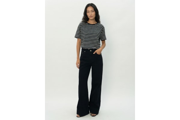 Calça Feminina Sarja Wide Leg Barra Larga - Preto