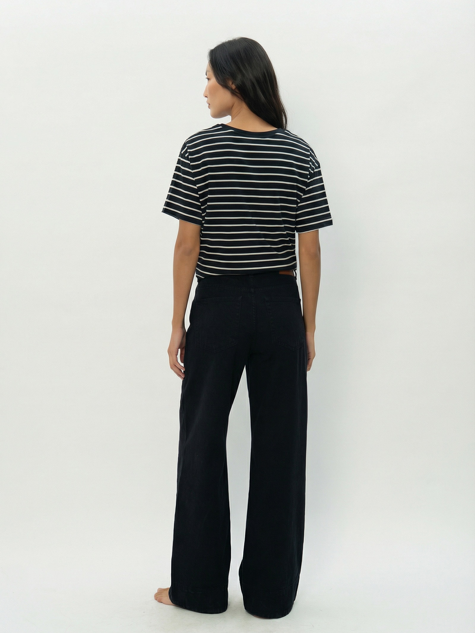 Calça Feminina Sarja Wide Leg Barra Larga Preto Maria Filó