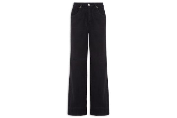 Calça Feminina Sarja Wide Leg Barra Larga - Preto