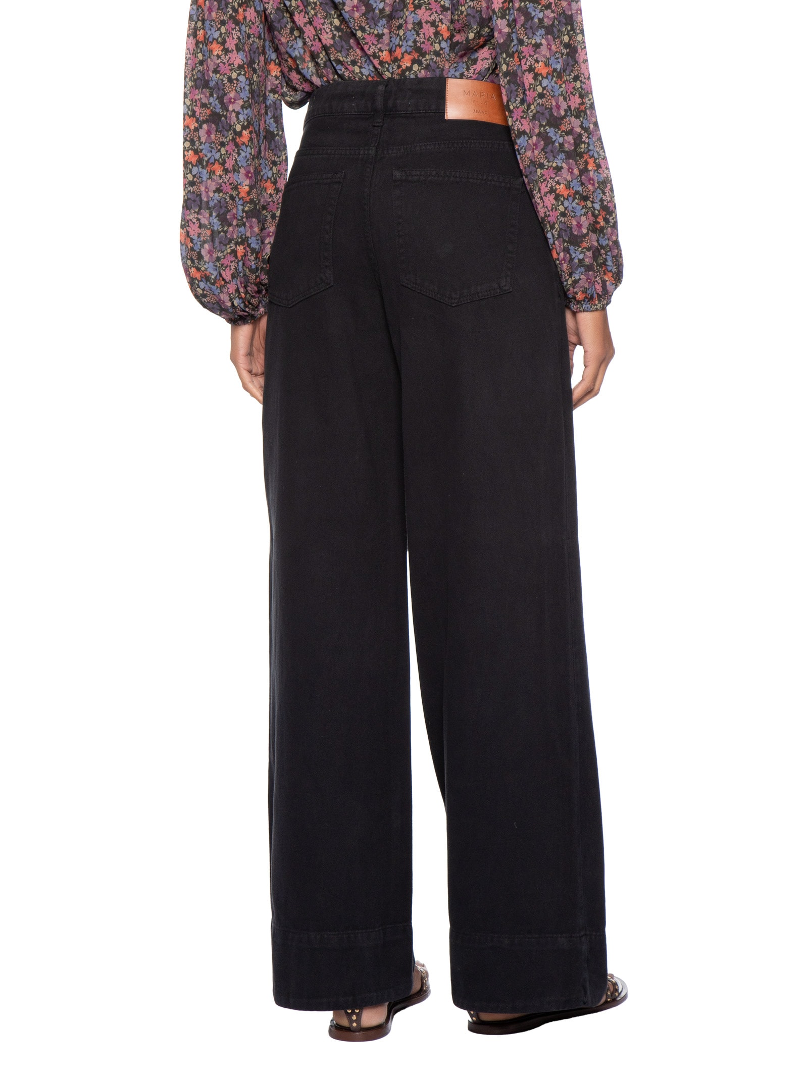 Calça Feminina Sarja Wide Leg Barra Larga Preto Maria Filó