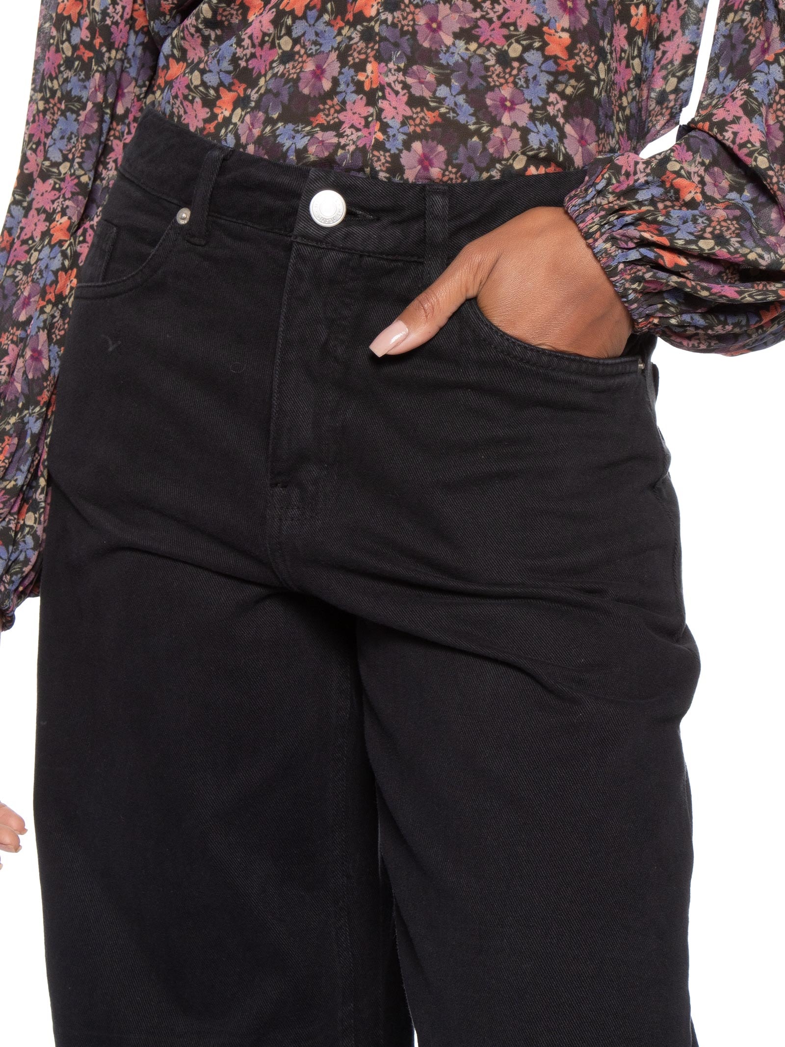 Calça Feminina Sarja Wide Leg Barra Larga Preto Maria Filó