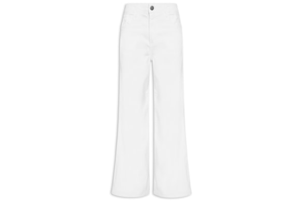 Calça Feminina Sarja Wide Leg Cintura Média - Branco