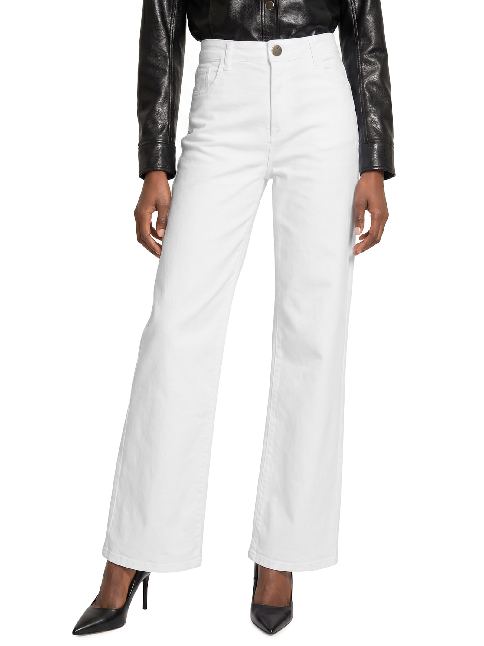 Calça Feminina Sarja Wide Leg Cintura Média Branco Lança Perfume