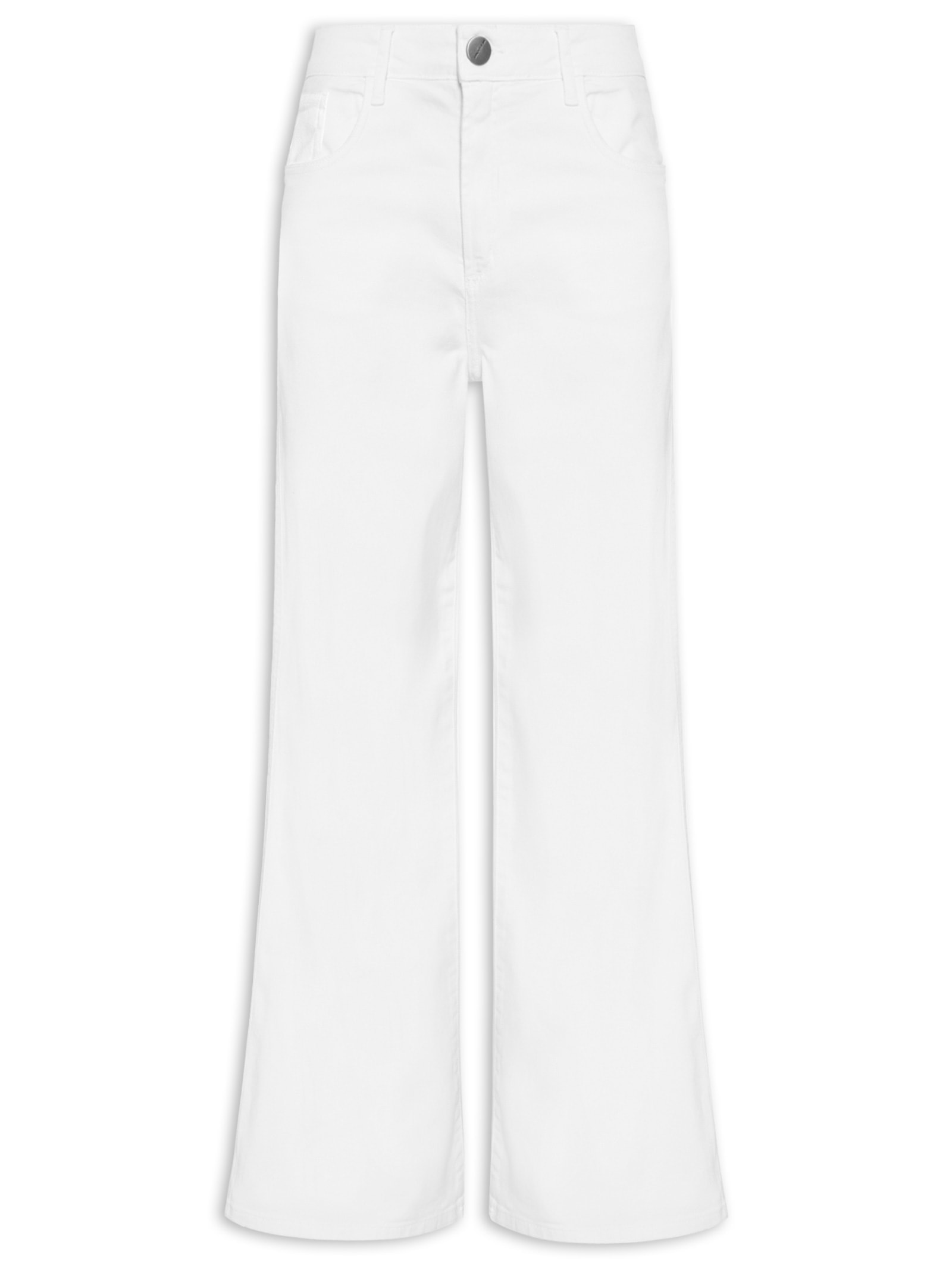 Calça Feminina Sarja Wide Leg Cintura Média Branco Lança Perfume