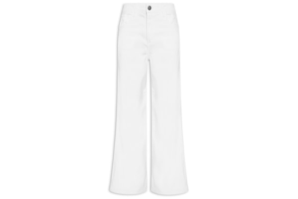 Calça Feminina Sarja Wide Leg Cintura Média - Branco