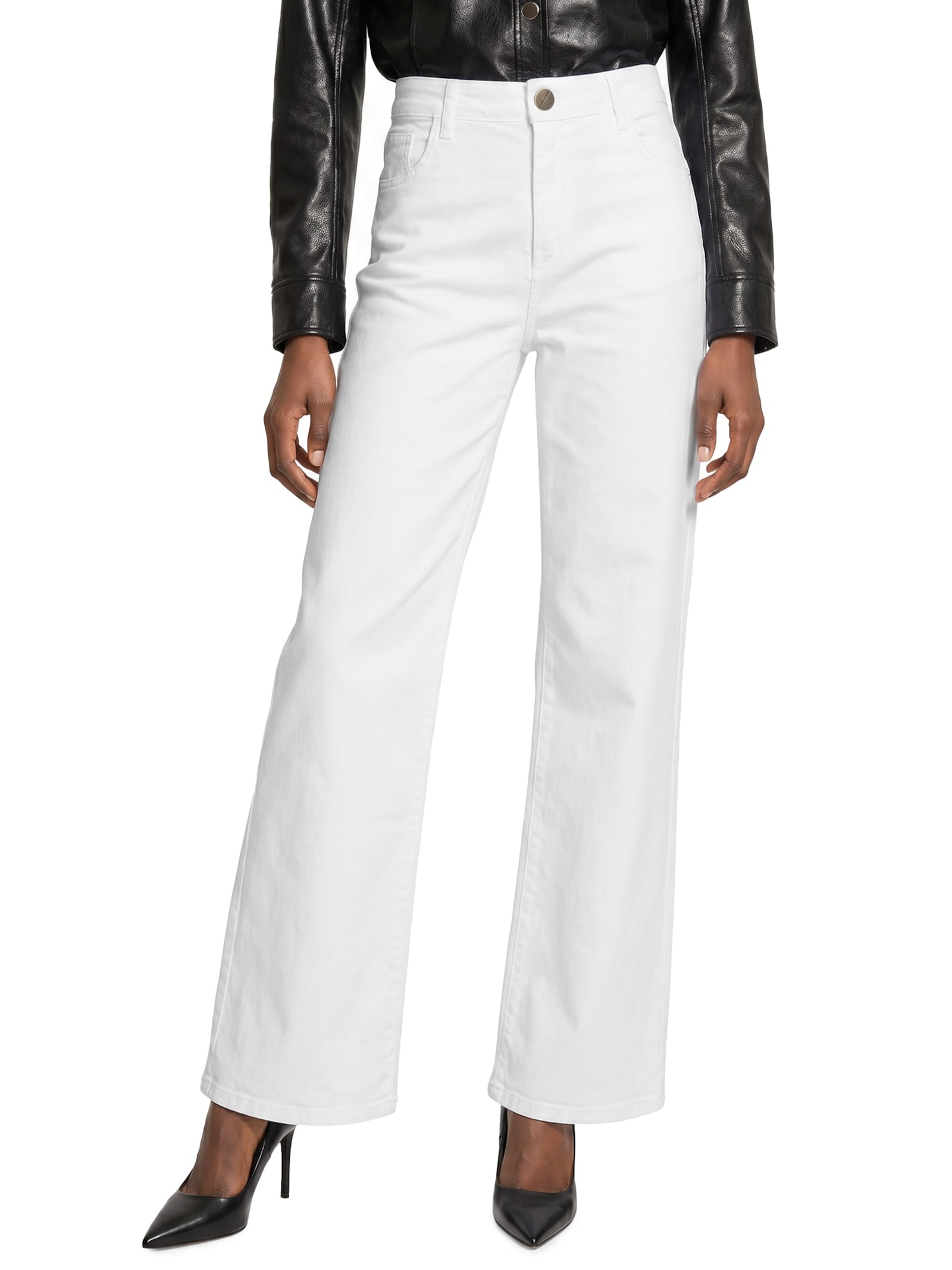 Calça Feminina Sarja Wide Leg Cintura Média Branco Lança Perfume