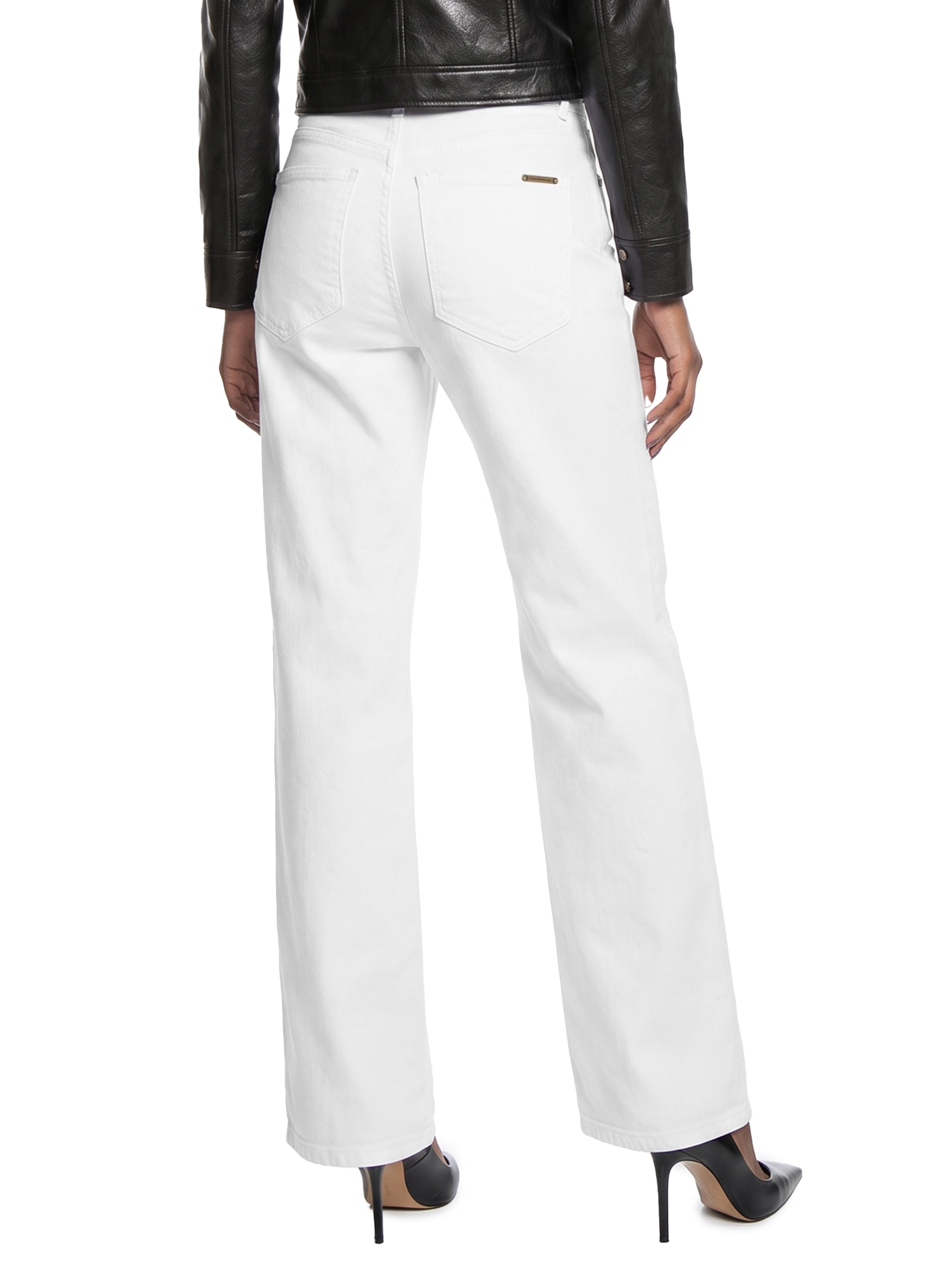 Calça Feminina Sarja Wide Leg Cintura Média Branco Lança Perfume
