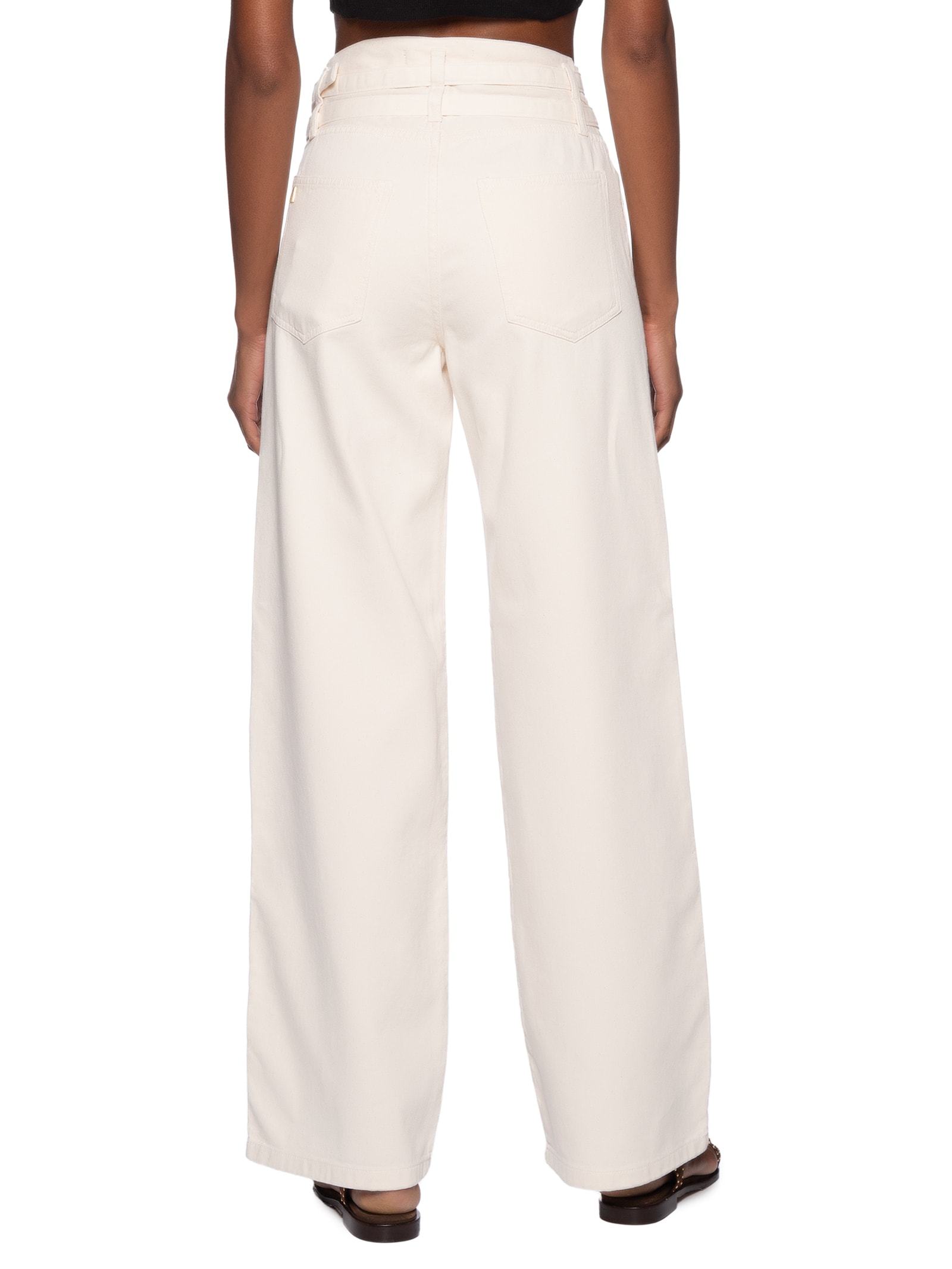 Calça Feminina Sarja Wide Leg Double Cinto Branco Animale Jeans