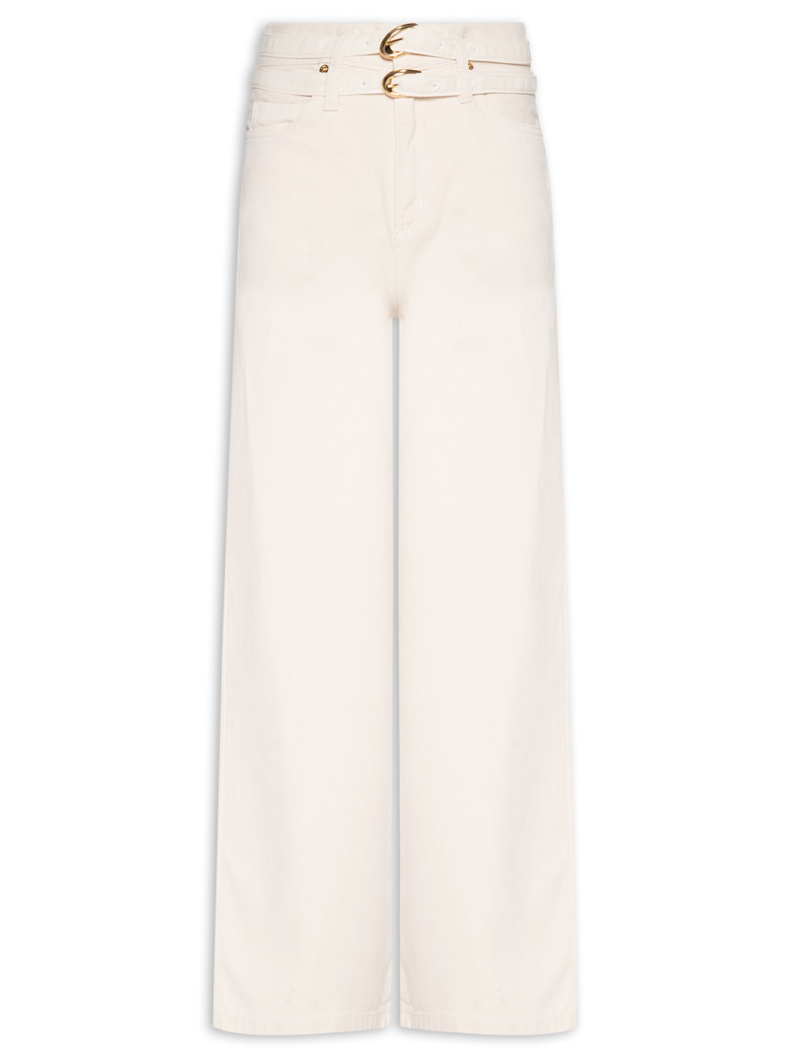 Calça Feminina Sarja Wide Leg Double Cinto Branco Animale Jeans