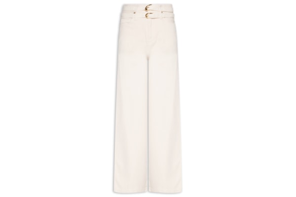 Calça Feminina Sarja Wide Leg Double Cinto - Branco